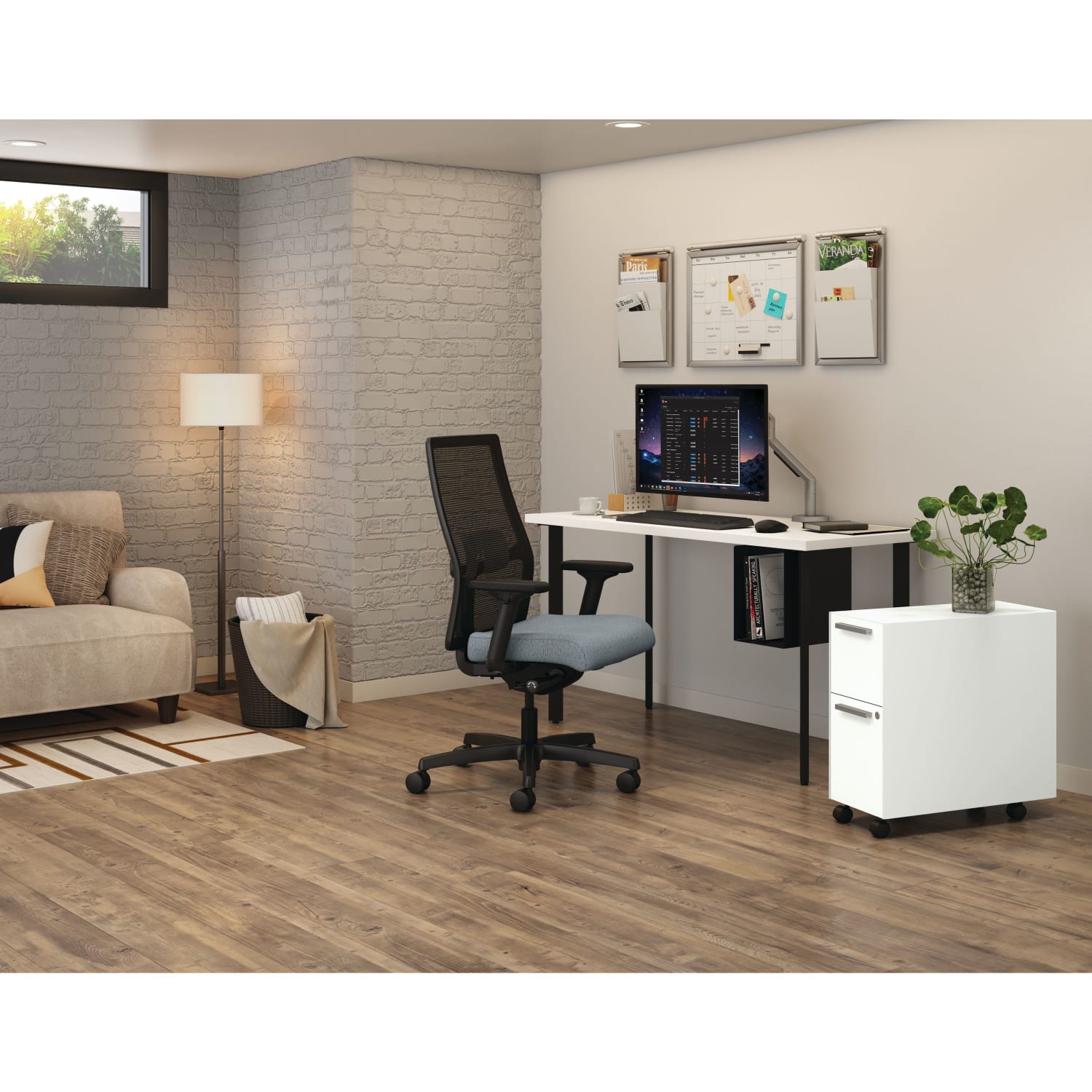 HON Coze 54inW Table Writing Desk With U-Storage, Designer White/Black - Image 3