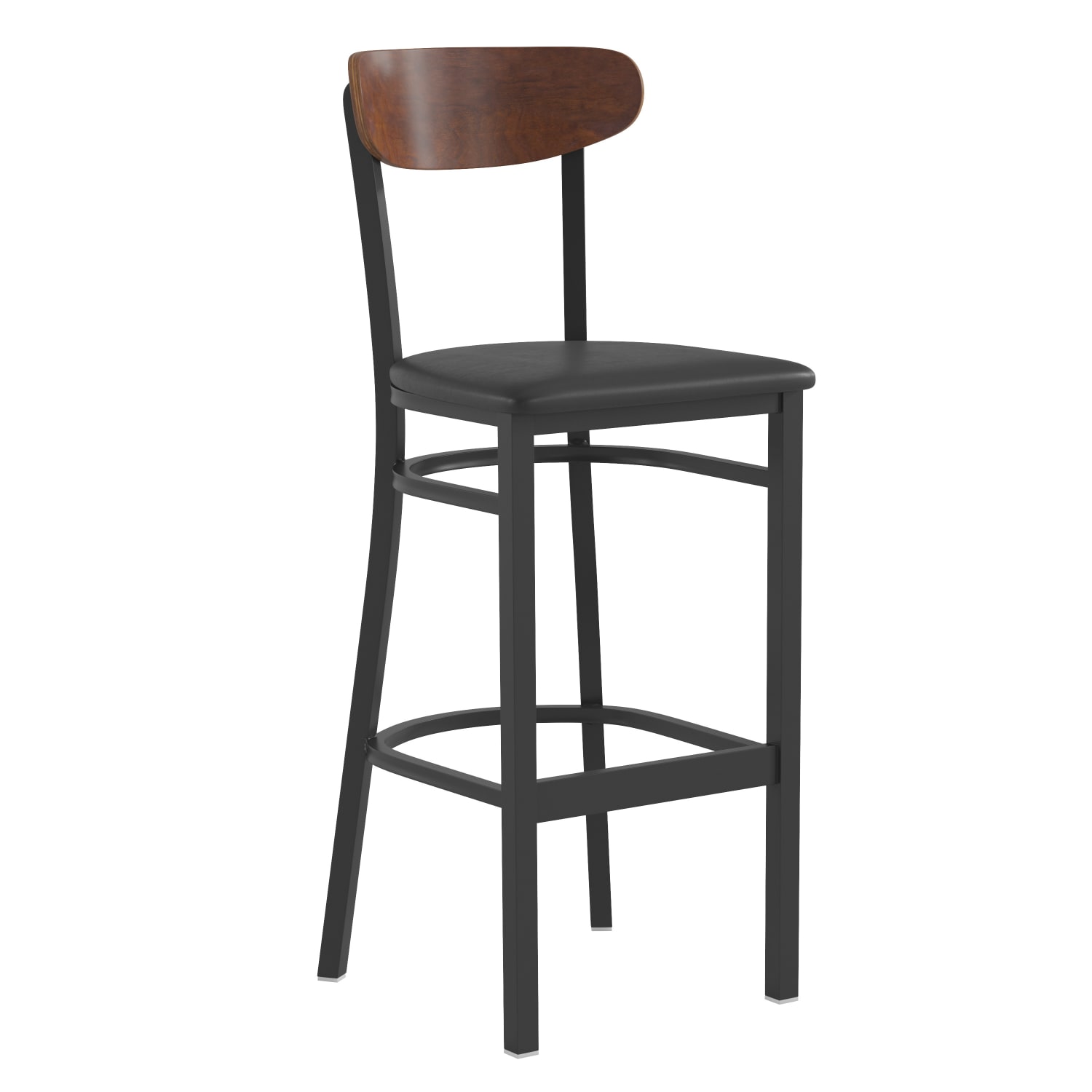 Flash Furniture Wright SteelVinyl CommercialGrade Barstool With Boomerang Back BlackWalnut PopularChairscom Flash Furniture Wright SteelVinyl Commercial Grade Barstool With Boomerang Back BlackWalnut PopularChairscom