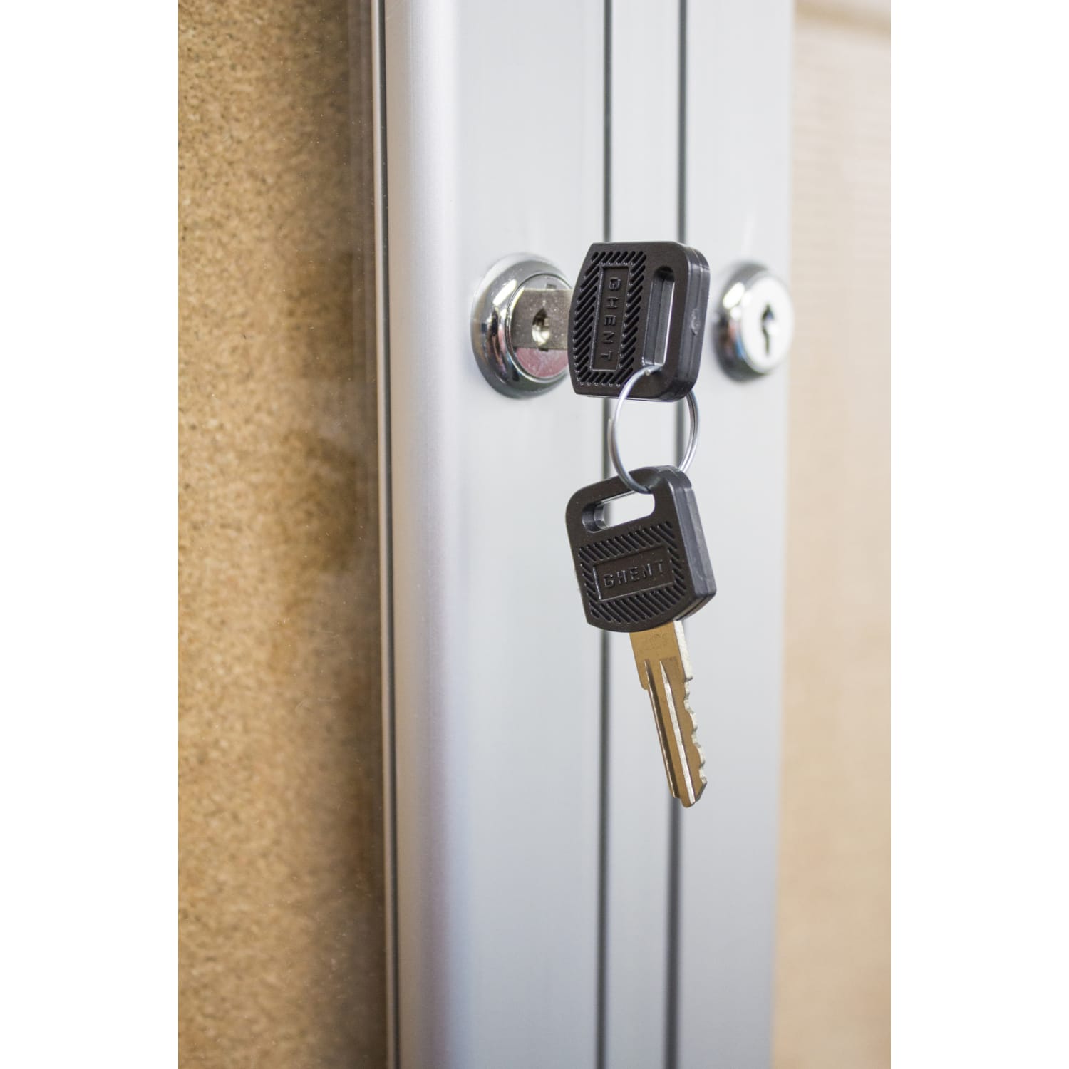 Ghent 3 Door Enclosed Natural Cork Bulletin Board, Concealed Lighting, 48inH x 96inW - Image 4