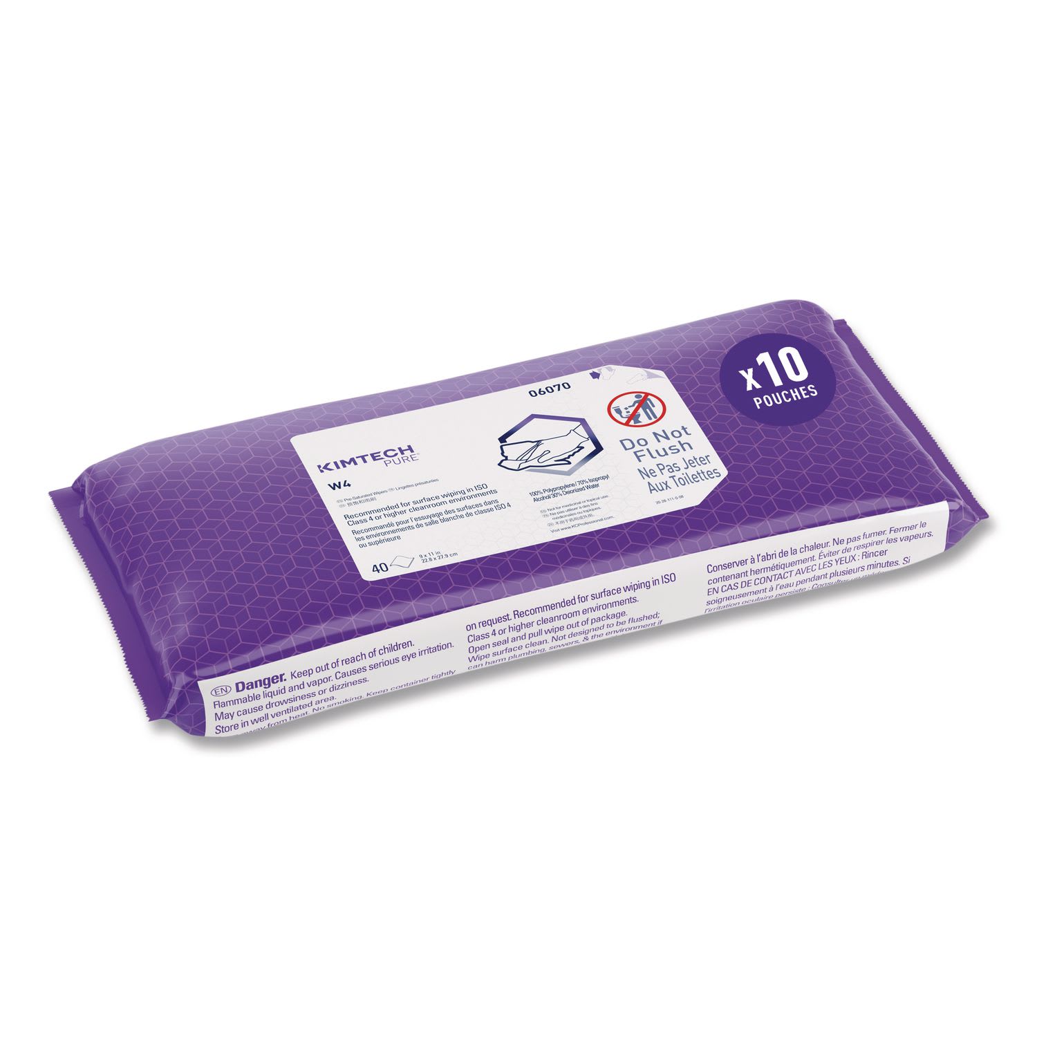 Kimtech W4 PreSat Alcohol Wipers, 70% IPA, 1-Ply, 9 x 11, White, 40/Pack, 10 Packs/Carton - Image 4