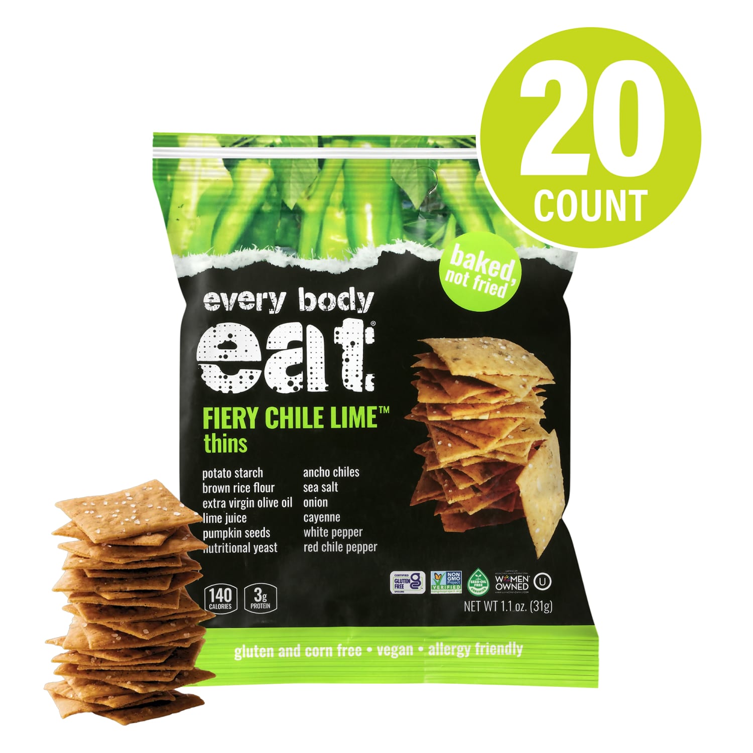 Every Body Eat Fiery Chile Lime Crackers, 1.1 Oz, Total Qty 20 - Image 3