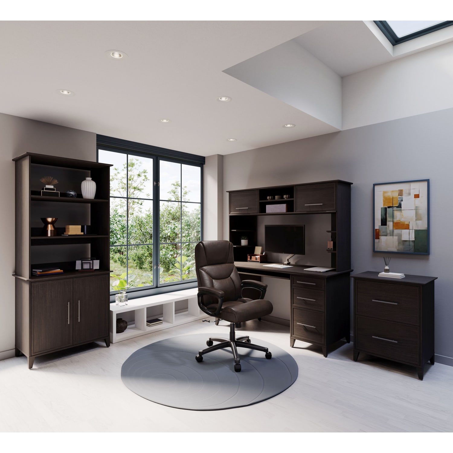 Realspace Fennington Bonded Leather High Back Executive Office Chair Brown BIFMA Compliant PopularChairscom