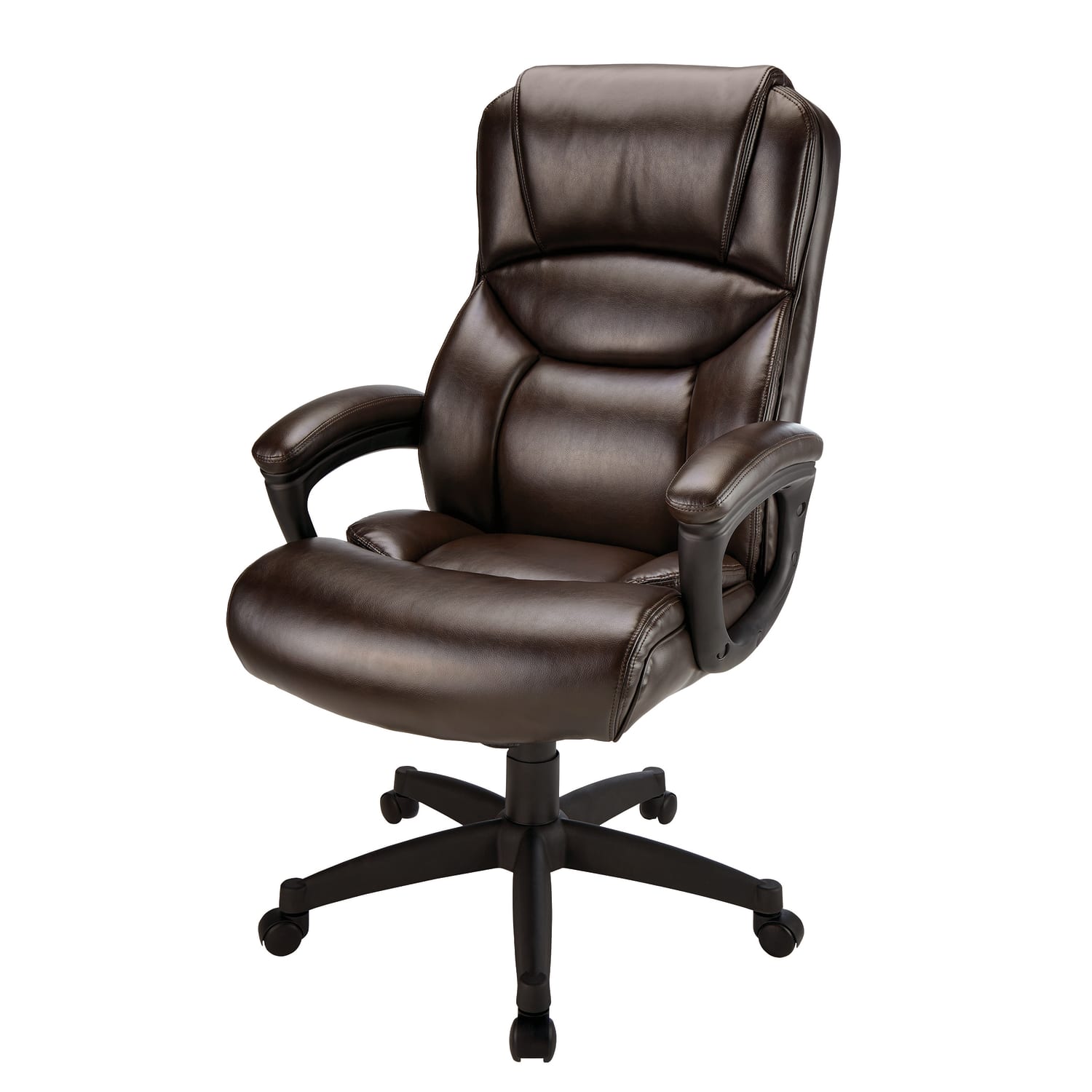 Realspace Fennington Bonded Leather High Back Executive Office Chair Brown BIFMA Compliant PopularChairscom