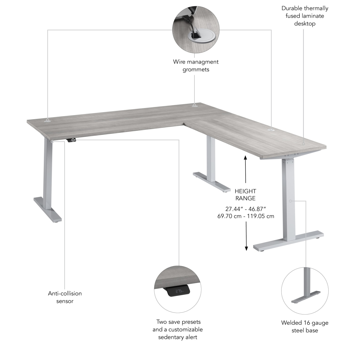 Bush Business Furniture Move 60 Series 72inW Height Adjustable L Shaped Standing Desk, Platinum Gray/Cool Gray Metallic, Standard Delivery - Image 4