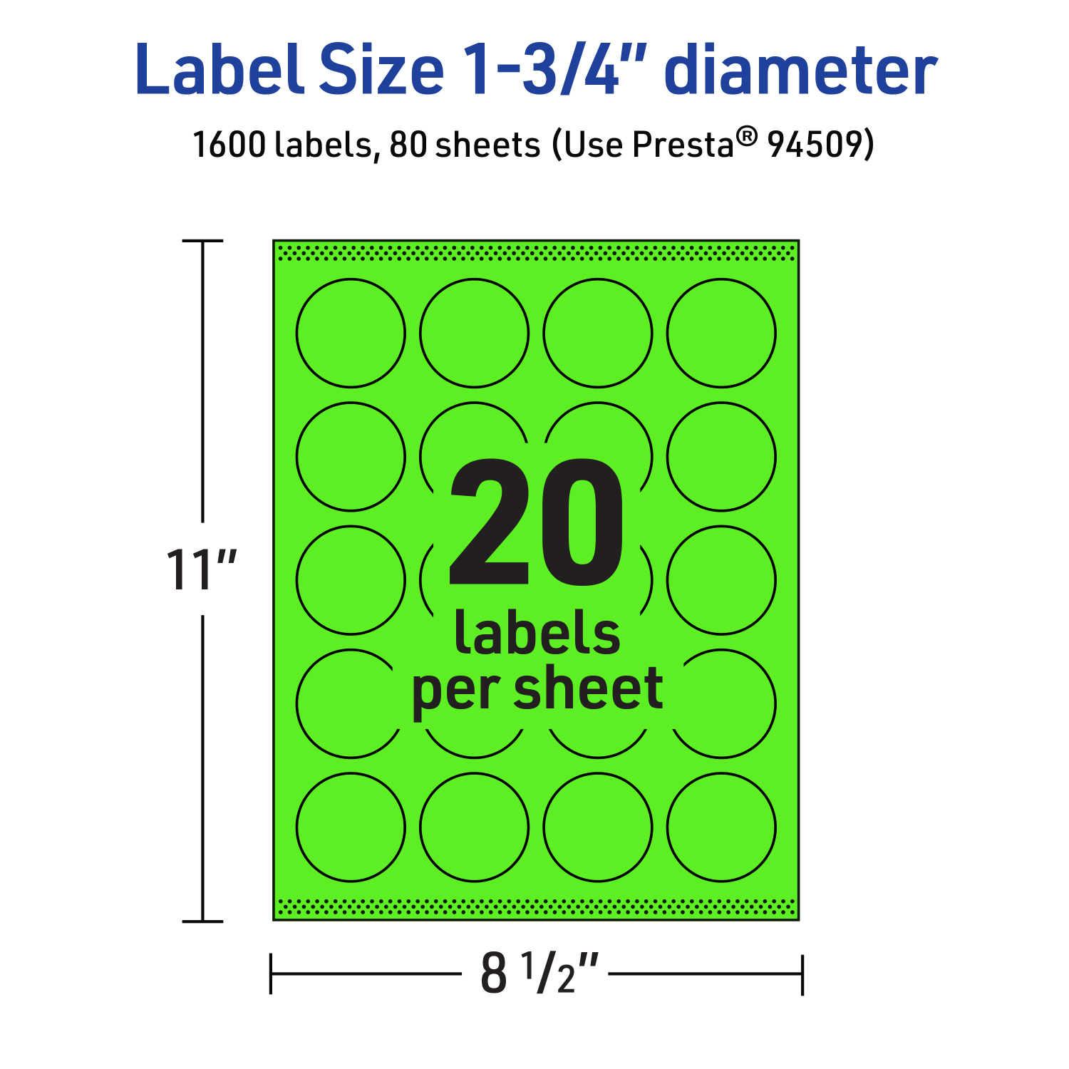 Avery Print-To-The-Edge Labels With Sure Feed Technology, 94509-NGP80, Round, 1-3/4in, Matte Neon Green, Pack of 1600 - Image 6