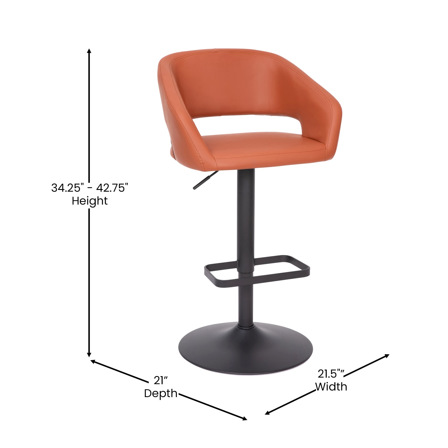 Flash Furniture Contemporary Vinyl Adjustable Height Bar Stool With Rounded Back CognacBlack PopularChairscom Flash Furniture Contemporary Vinyl Adjustable Height Bar Stool With Rounded Back CognacBlack PopularChairscom