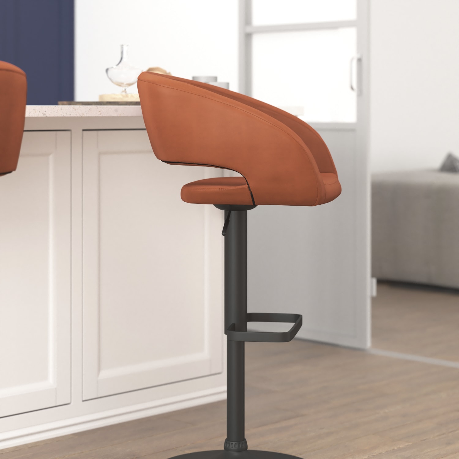 Flash Furniture Contemporary Vinyl Adjustable Height Bar Stool With Rounded Back CognacBlack PopularChairscom Flash Furniture Contemporary Vinyl Adjustable Height Bar Stool With Rounded Back CognacBlack PopularChairscom