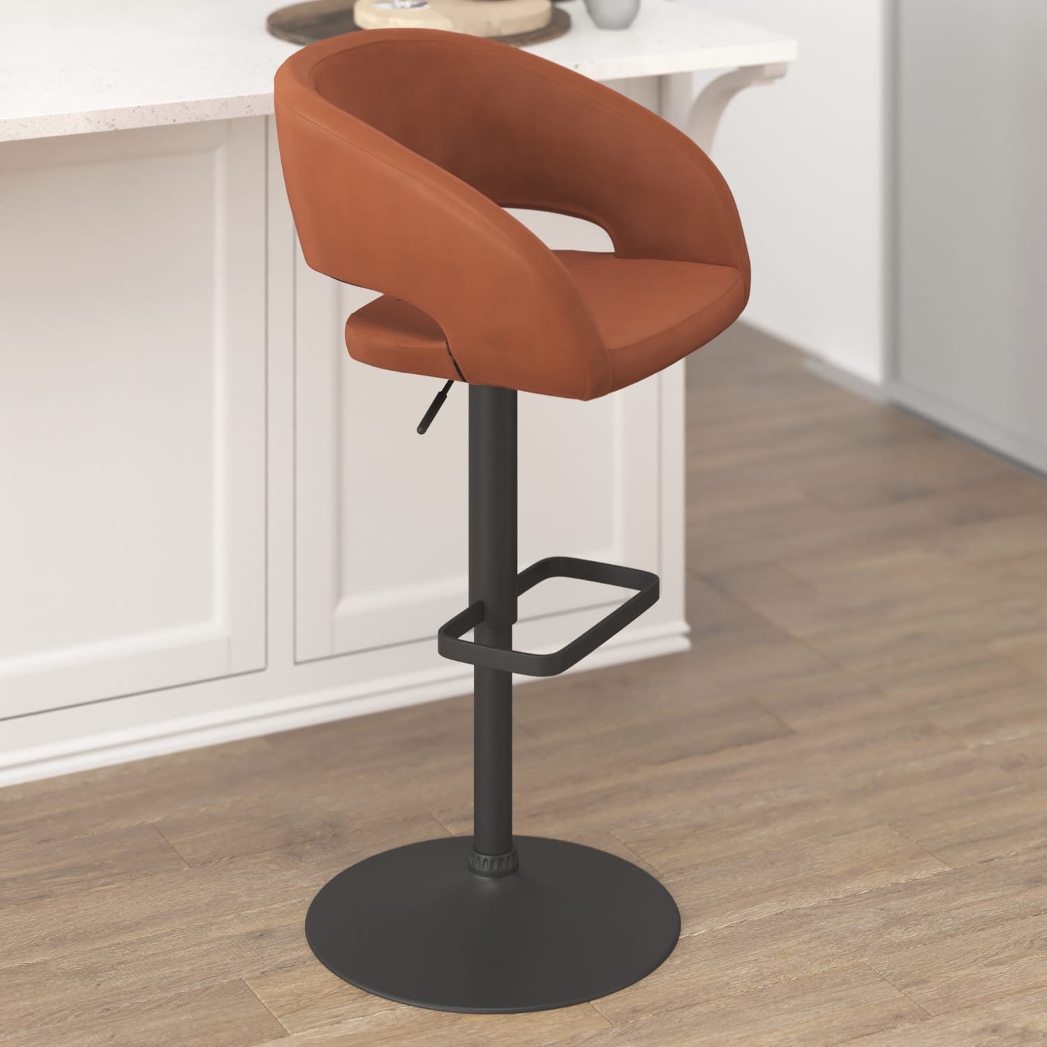 Flash Furniture Contemporary Vinyl Adjustable Height Bar Stool With Rounded Back CognacBlack PopularChairscom Flash Furniture Contemporary Vinyl Adjustable Height Bar Stool With Rounded Back CognacBlack PopularChairscom