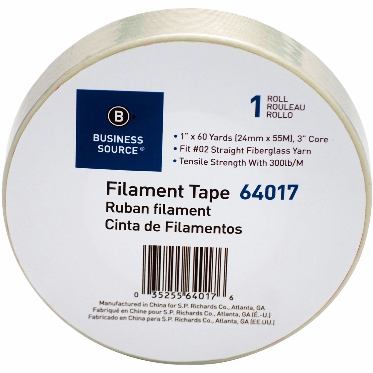 Business Source Heavy-duty Filament Tape - 60 yd Length x 1in Width - 3in Core - White - Fiberglass Filament Roll - 1 Roll - Image 3