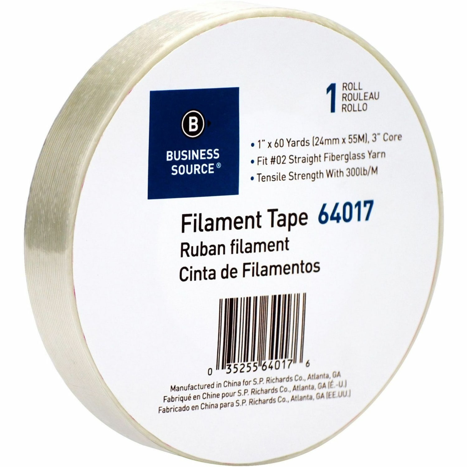 Business Source Heavy-duty Filament Tape - 60 yd Length x 1in Width - 3in Core - White - Fiberglass Filament Roll - 1 Roll - Image 4