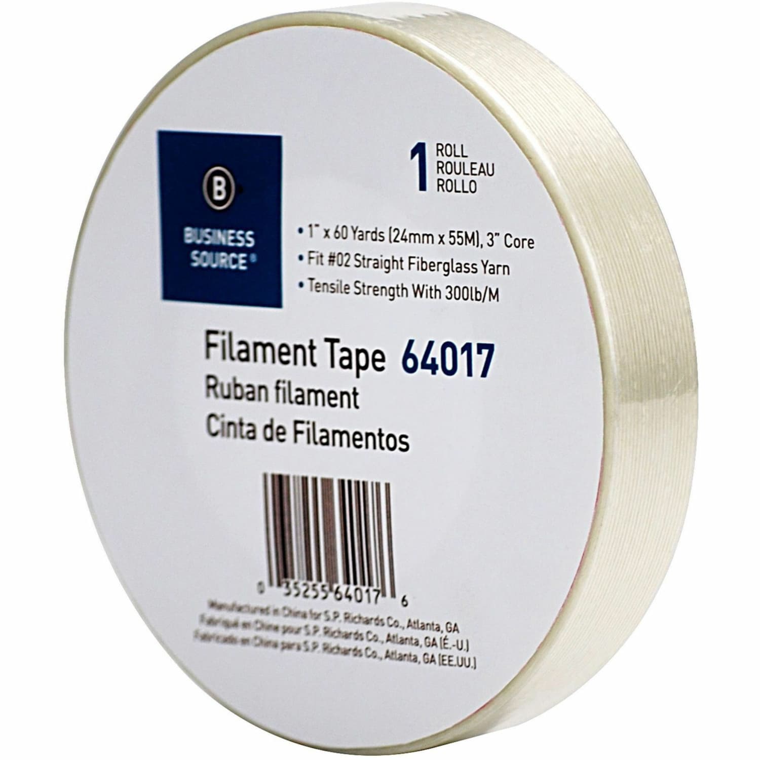 Business Source Heavy-duty Filament Tape - 60 yd Length x 1in Width - 3in Core - White - Fiberglass Filament Roll - 1 Roll - Image 5