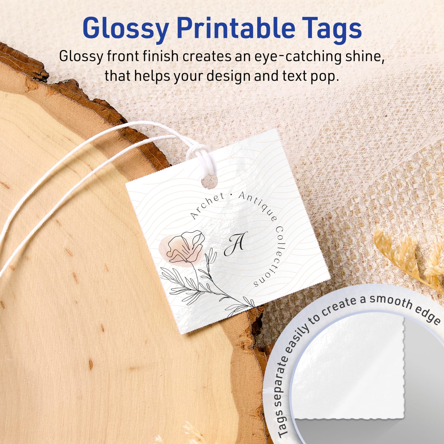 Avery Printable Tags With Sure Feed Technology, Print-To-The-Edge, 1.5inx1.5in, Glossy White, Pack Of 500 - Image 3