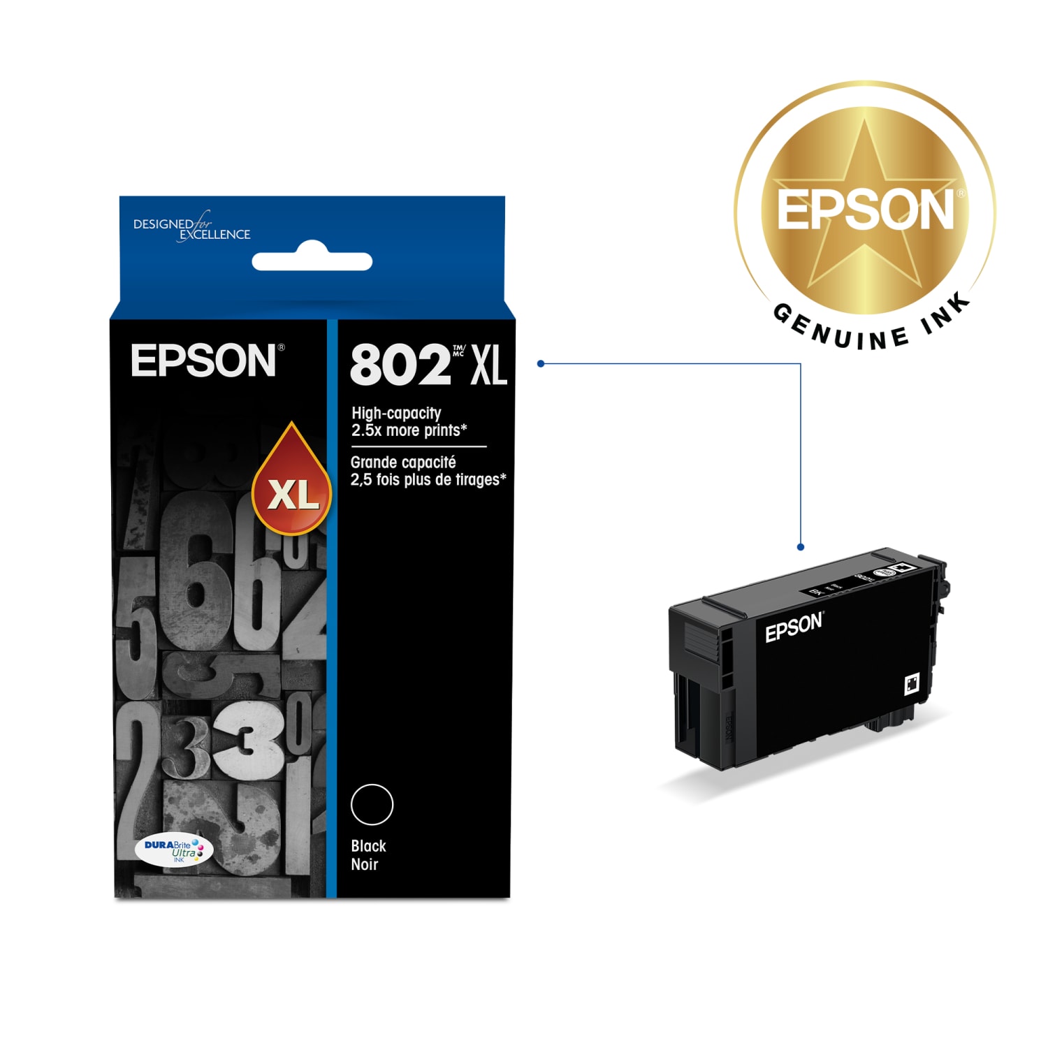 Epson 802 DuraBrite Ultra High-Yield Black Ink Cartridge, T802XL120-S - Image 3