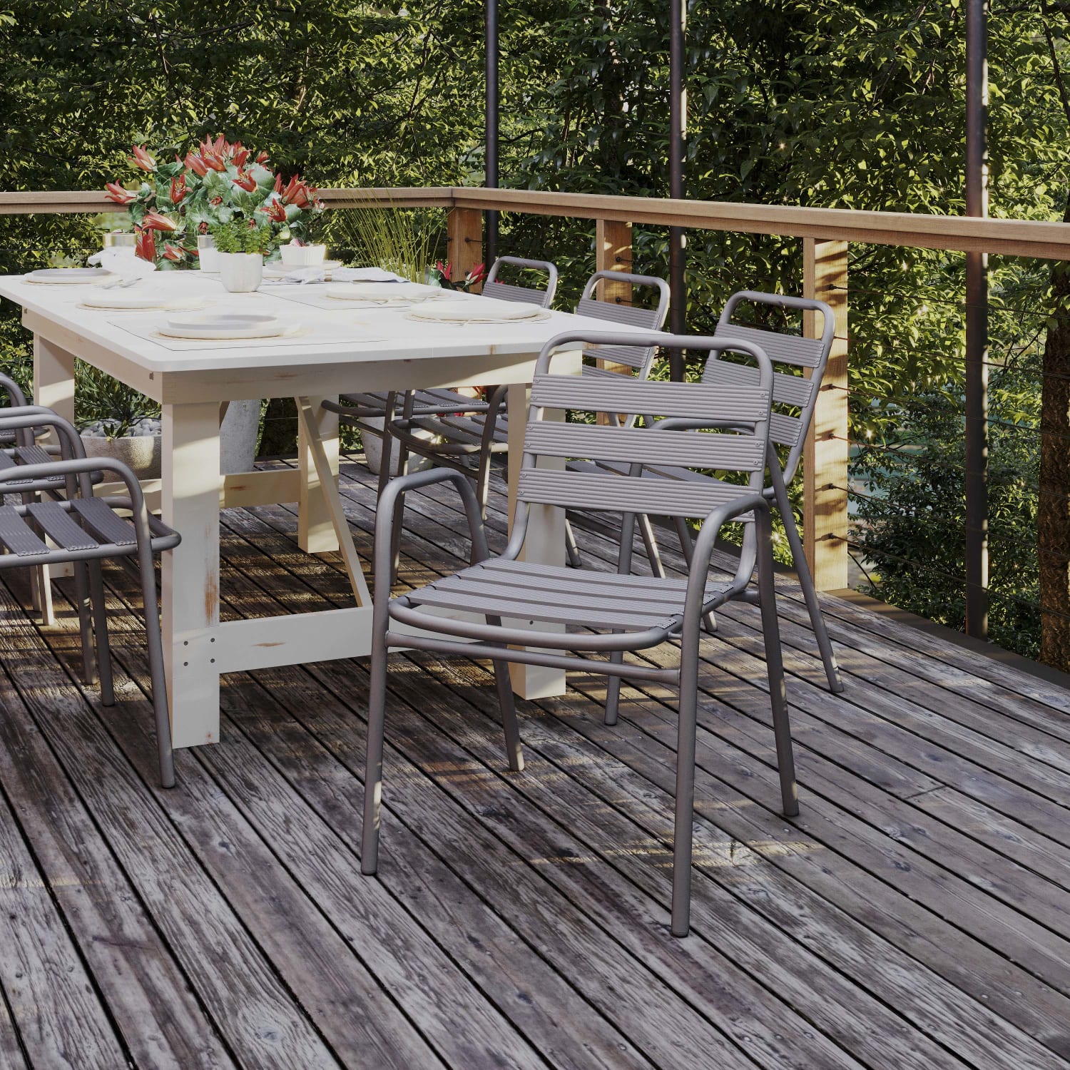 Flash Furniture Lila Aluminum Indoor/Outdoor Restaurant Stack Chair, Silver - Image 3