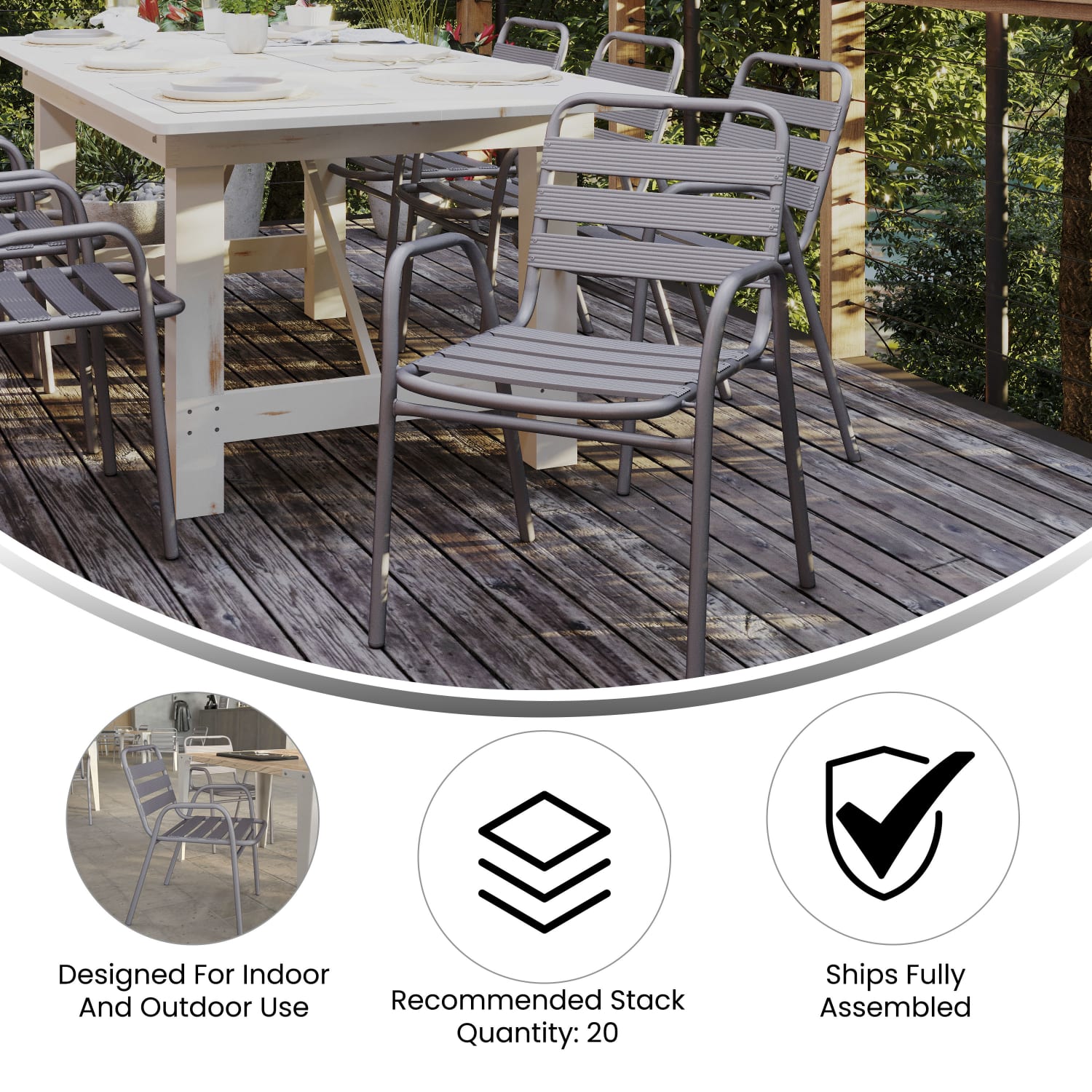 Flash Furniture Lila Aluminum Indoor/Outdoor Restaurant Stack Chair, Silver - Image 4