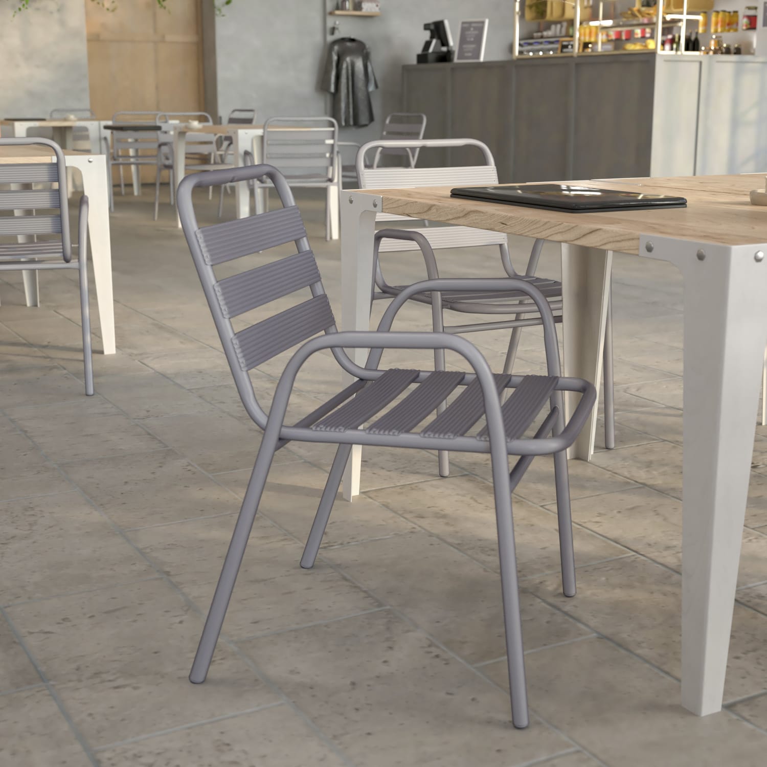 Flash Furniture Lila Aluminum Indoor/Outdoor Restaurant Stack Chair, Silver - Image 5