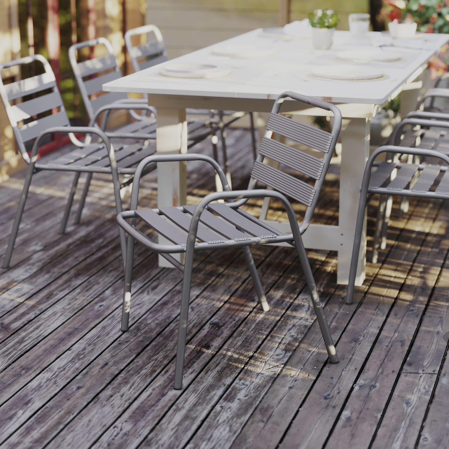Flash Furniture Lila Aluminum Indoor/Outdoor Restaurant Stack Chair, Silver - Image 6