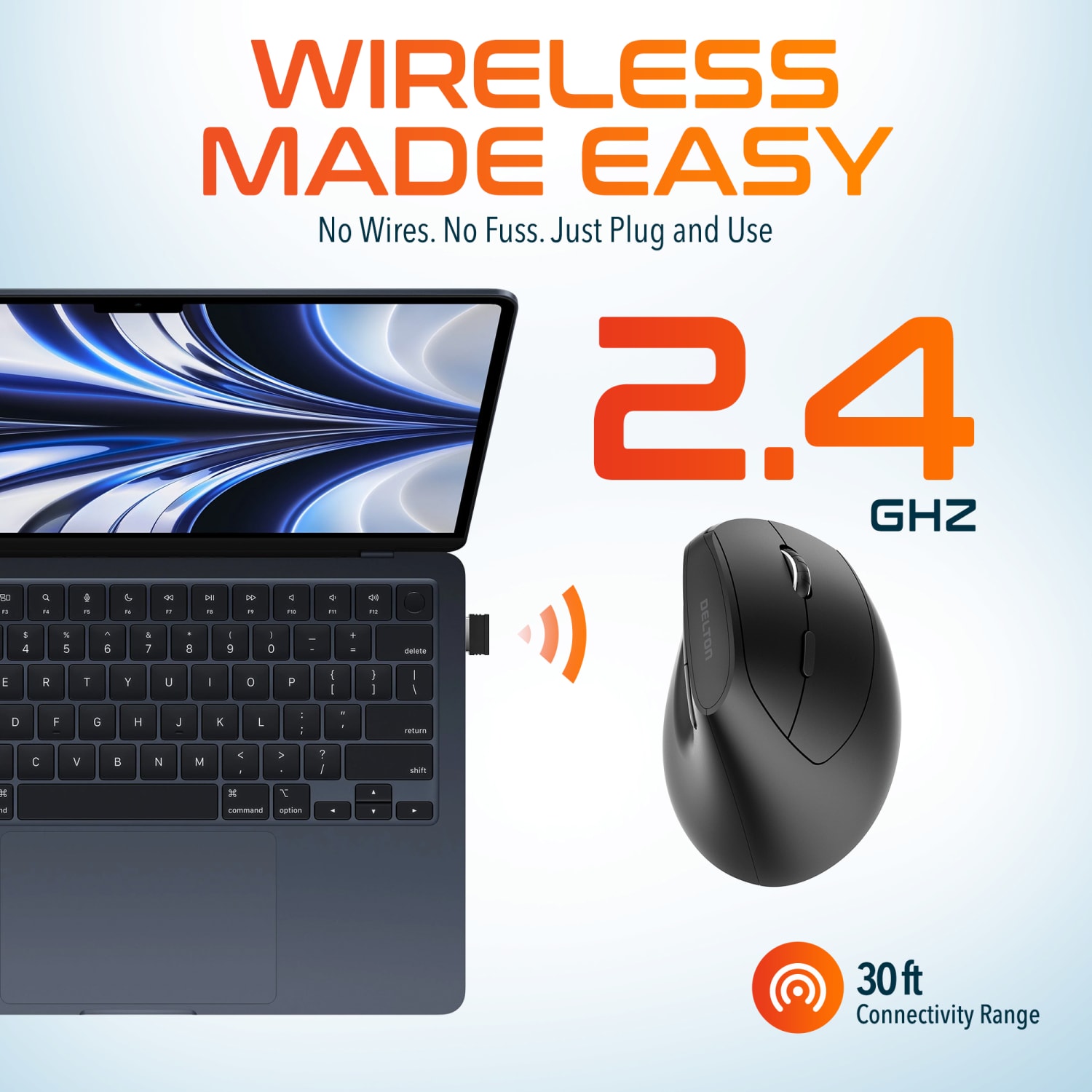 Delton S12P Wireless Ergonomic Computer Mouse, Black - Image 4