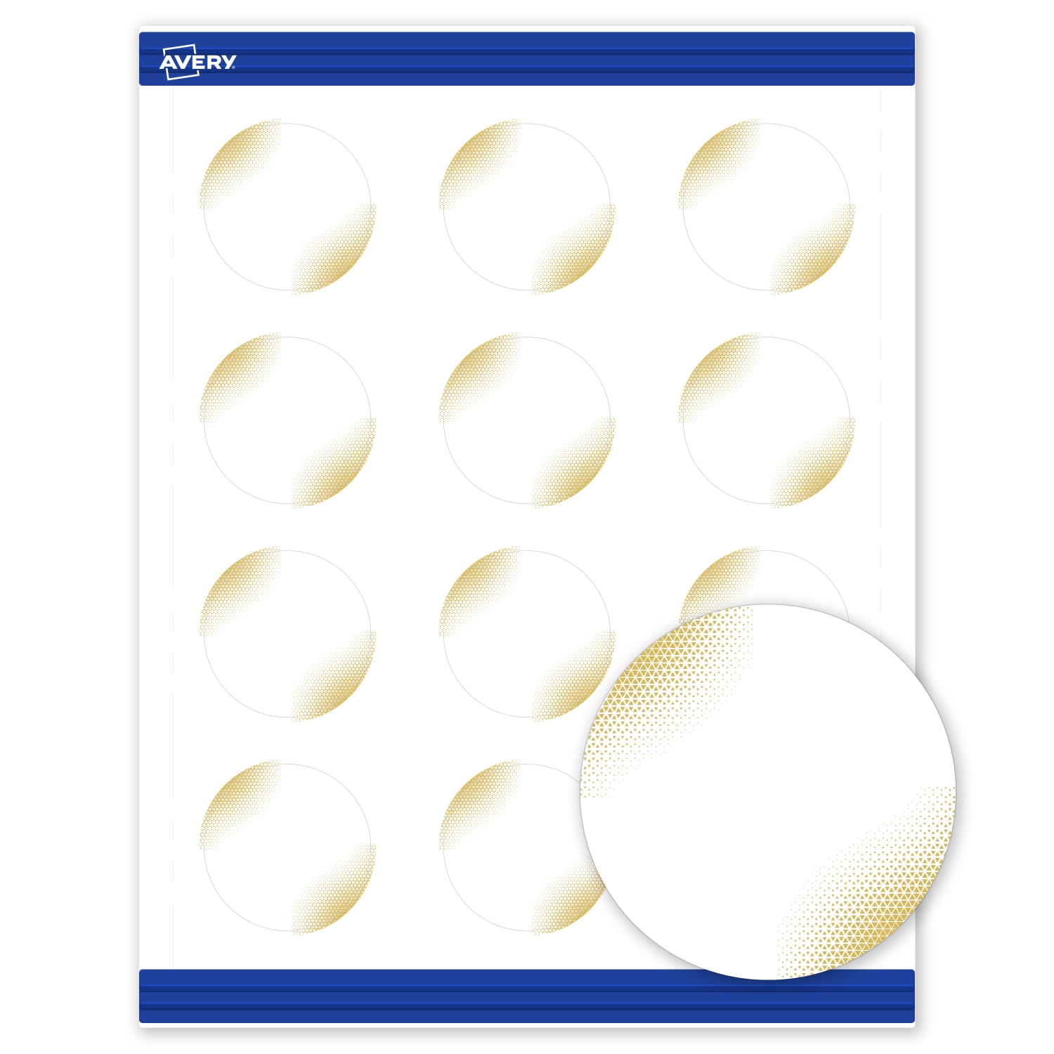 Avery Printable Round Cards With Sure Feed Technology, 2in, Matte White With Preprinted Gold-Blush Pattern, Pack Of 120 - Image 3