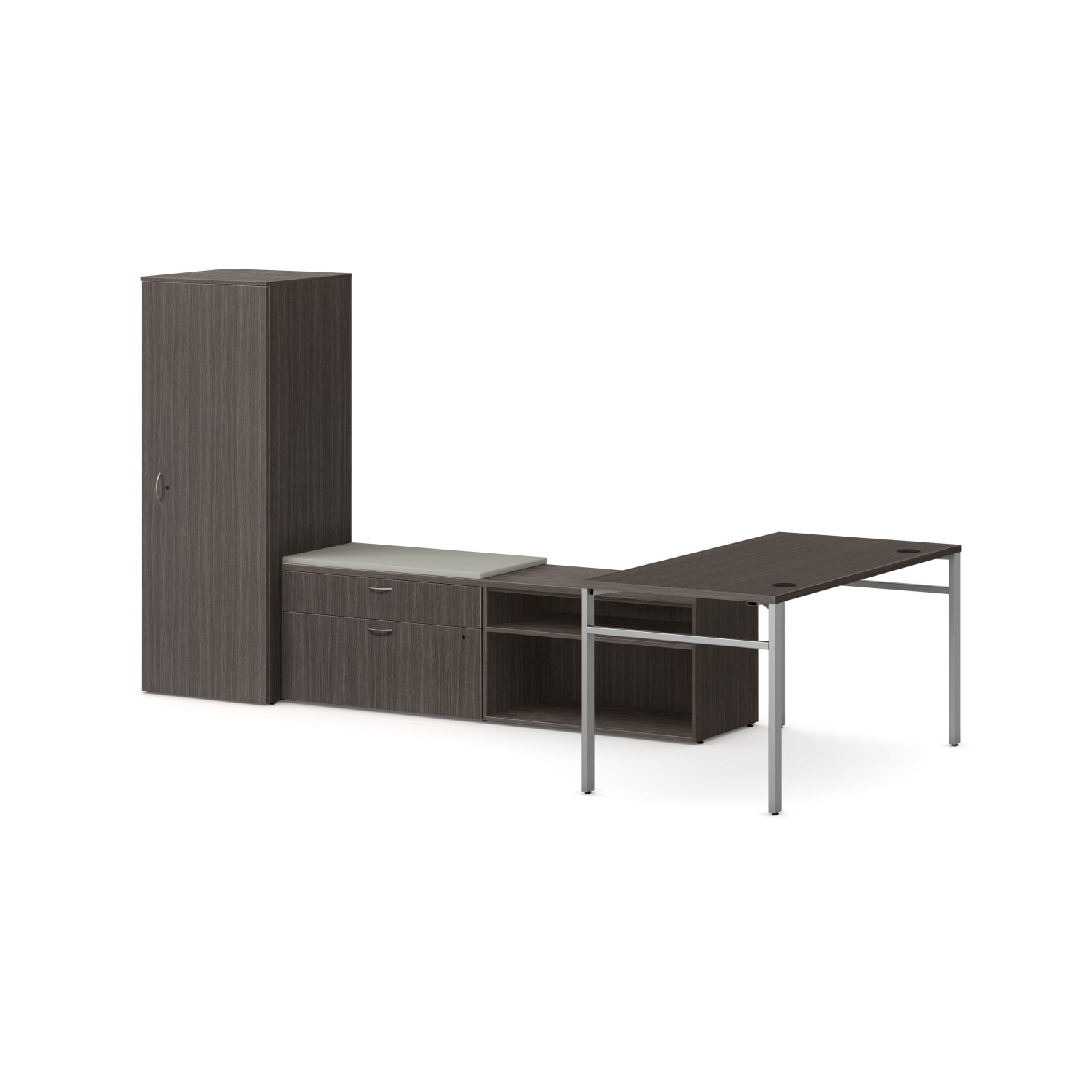 HON Mod 60inW Height-Adjustable L-Station Desk With Storage, Slate Teak/Silver/Cool Neutral - Image 3