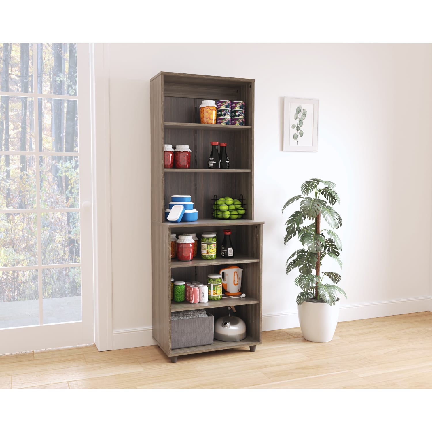 Inval 67inH 6-Shelf Storage Unit, Smoked Oak - Image 6