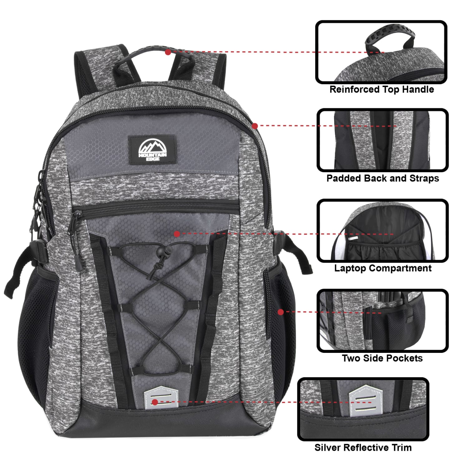 Trailmaker Casepack Bungee Backpacks, Gray, Pack Of 24 Backpacks - Image 3