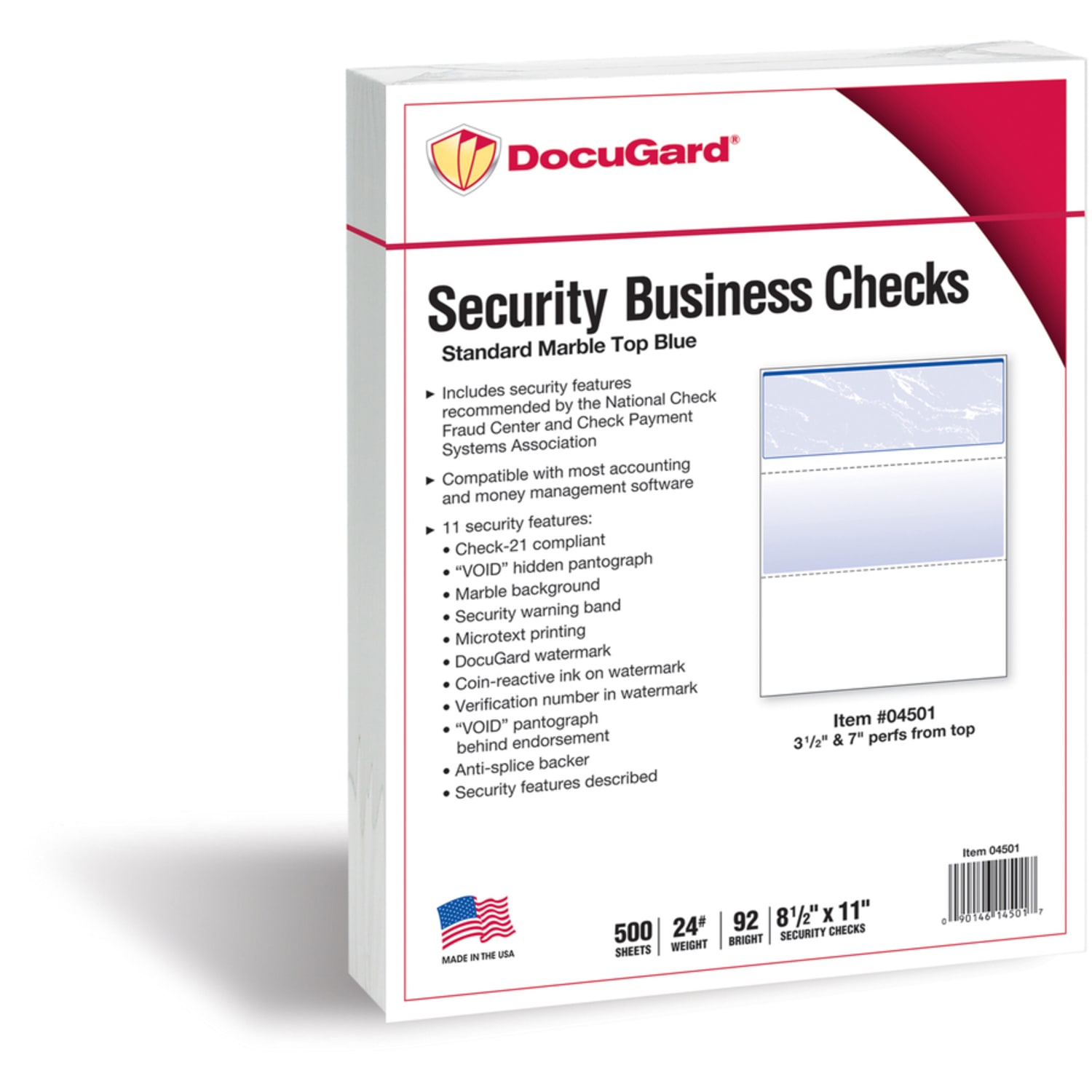 DocuGard Security Business Checks, Letter (8 1/2in x 11in), 24 lb, Top, Marble Blue, Ream Of 500 - Image 4