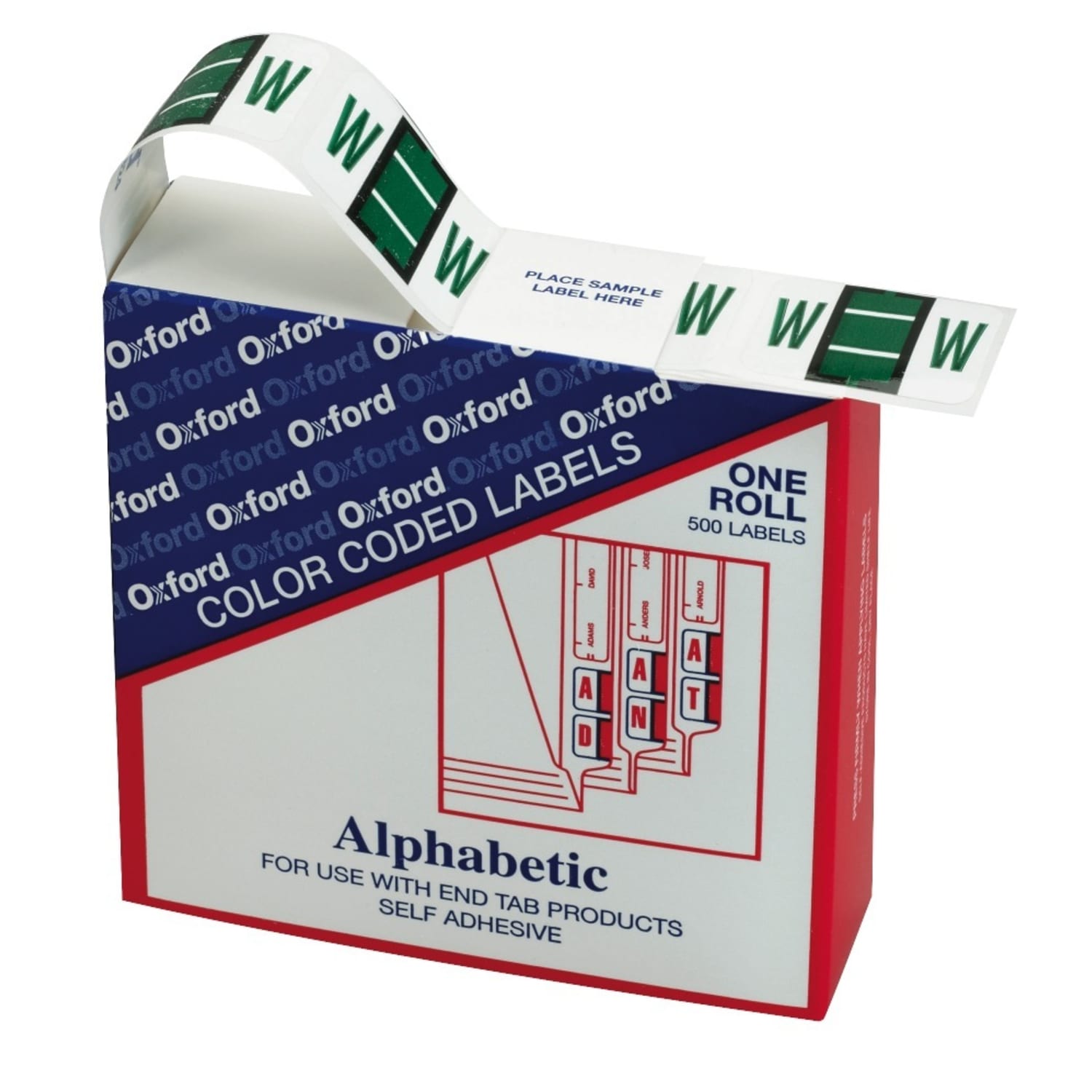 Pendaflex Color Coded Label - Alphabet - 1 1/4in Width x 1in Length - Rectangle - Dark Green - 500 / Roll - 1 / Box