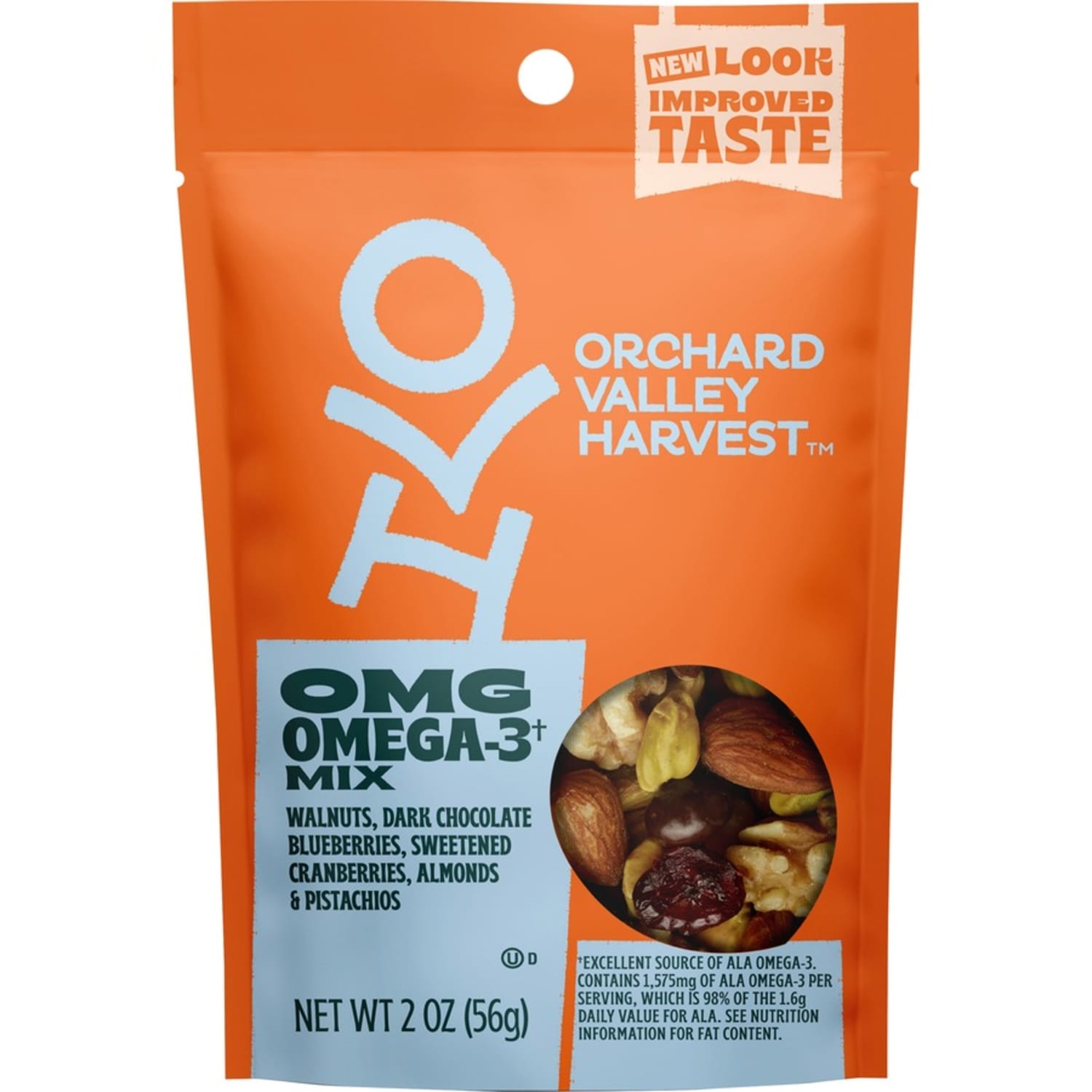 Orchard Valley Harvest OMG Omega-3 Mix - Gluten-free, No Artificial Color, No Artificial Flavor, Preservative-free, Resealable Bag - Crunch, Walnut, Dried Cranberries, Pistachio, Almond - 1 Serving Bag - 2 oz - 14 / Carton - Image 4