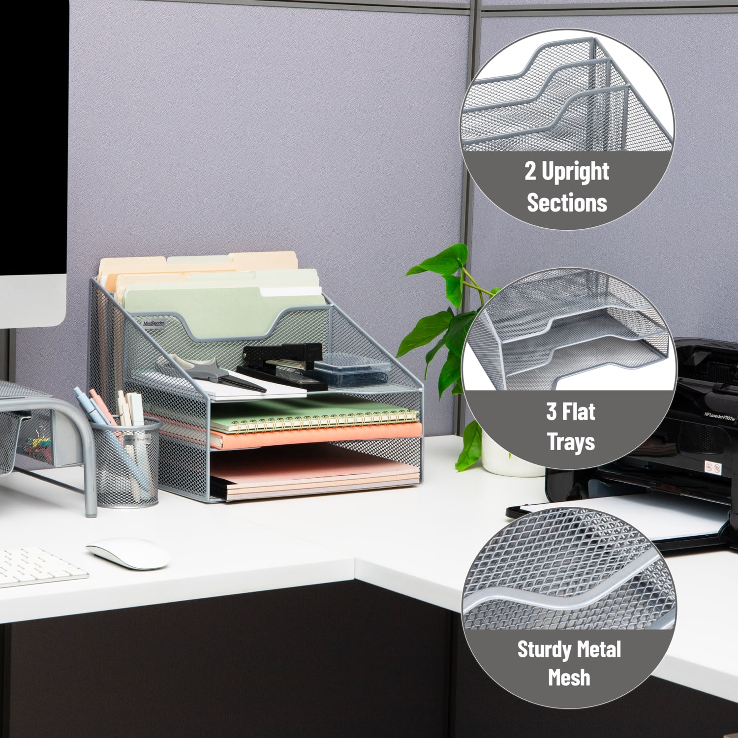 Mind Reader Desktop Vertical Paper Tray Organizer, 9-1/2in H x 11-1/2in W x 12-1/2in D, Silver - Image 5