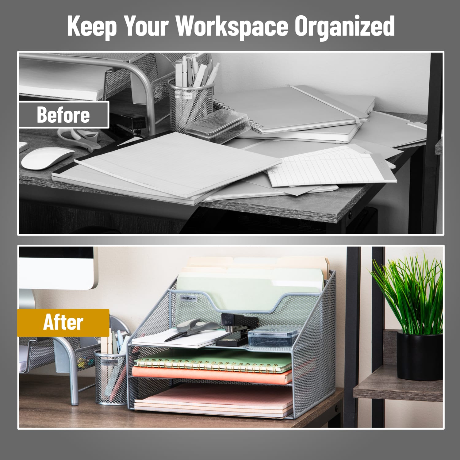 Mind Reader Desktop Vertical Paper Tray Organizer, 9-1/2in H x 11-1/2in W x 12-1/2in D, Silver - Image 6