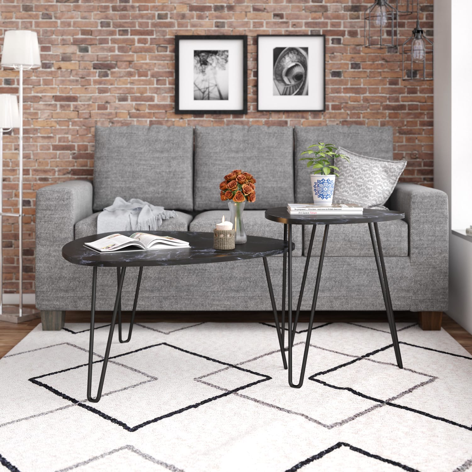 Ameriwood Home Athena Nesting Tables, 22-5/8inH x 32-3/4inW x 32-15/16inD, Black Marble, Set Of 2 Tables - Image 6