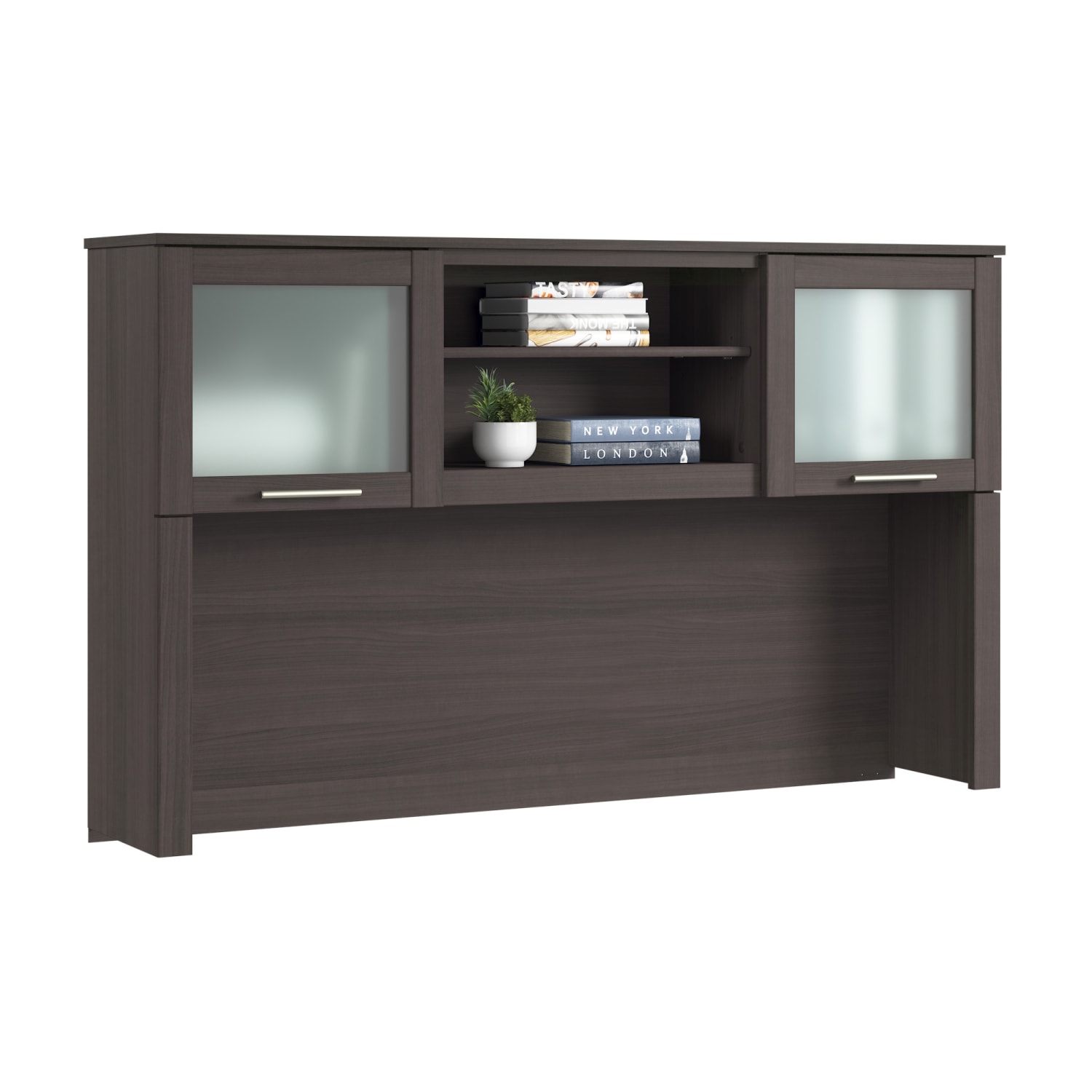 Bush Furniture 60inW Hutch For L-Shaped Desk, Storm Gray, Standard Delivery - Image 3