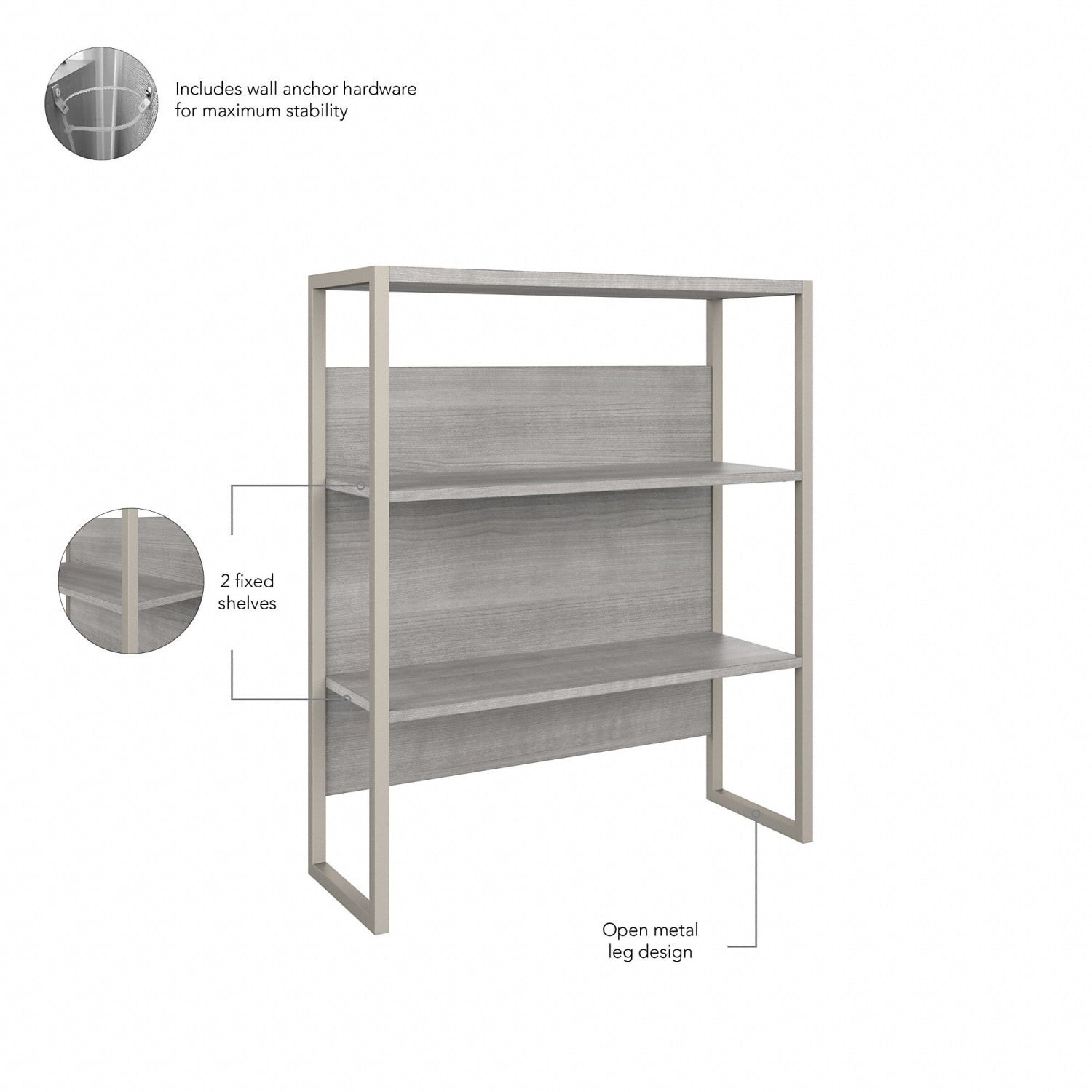 Bush Business Furniture Hybrid 35-11/16inW x 23-3/8inD Lateral 2-Drawer File Cabinet With Shelves, Platinum Gray, Standard Delivery - Image 4