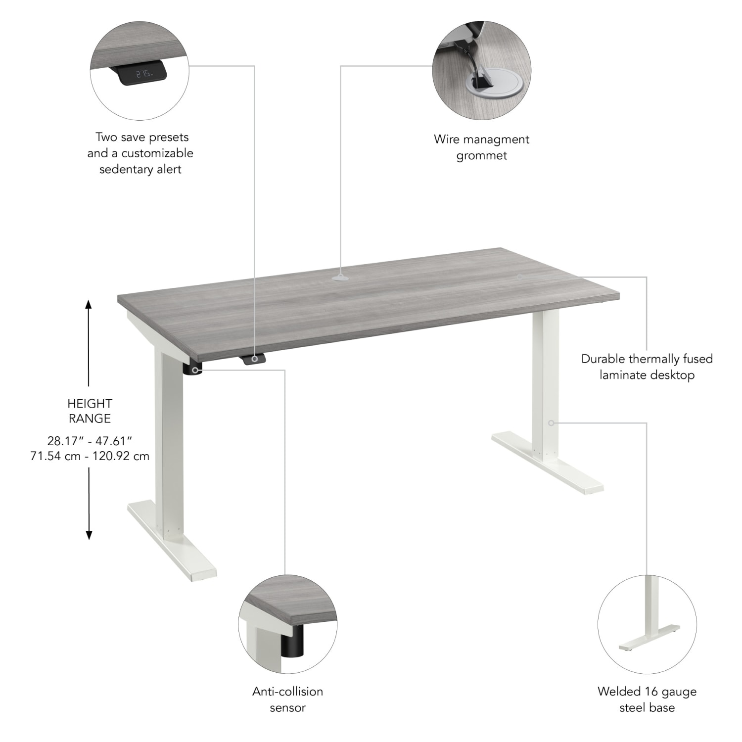 Bush Business Furniture Move 40 Series 60inW x 30inD Electric Height Adjustable Standing Desk, Platinum Gray/White Powder Coat, Standard Delivery - Image 4