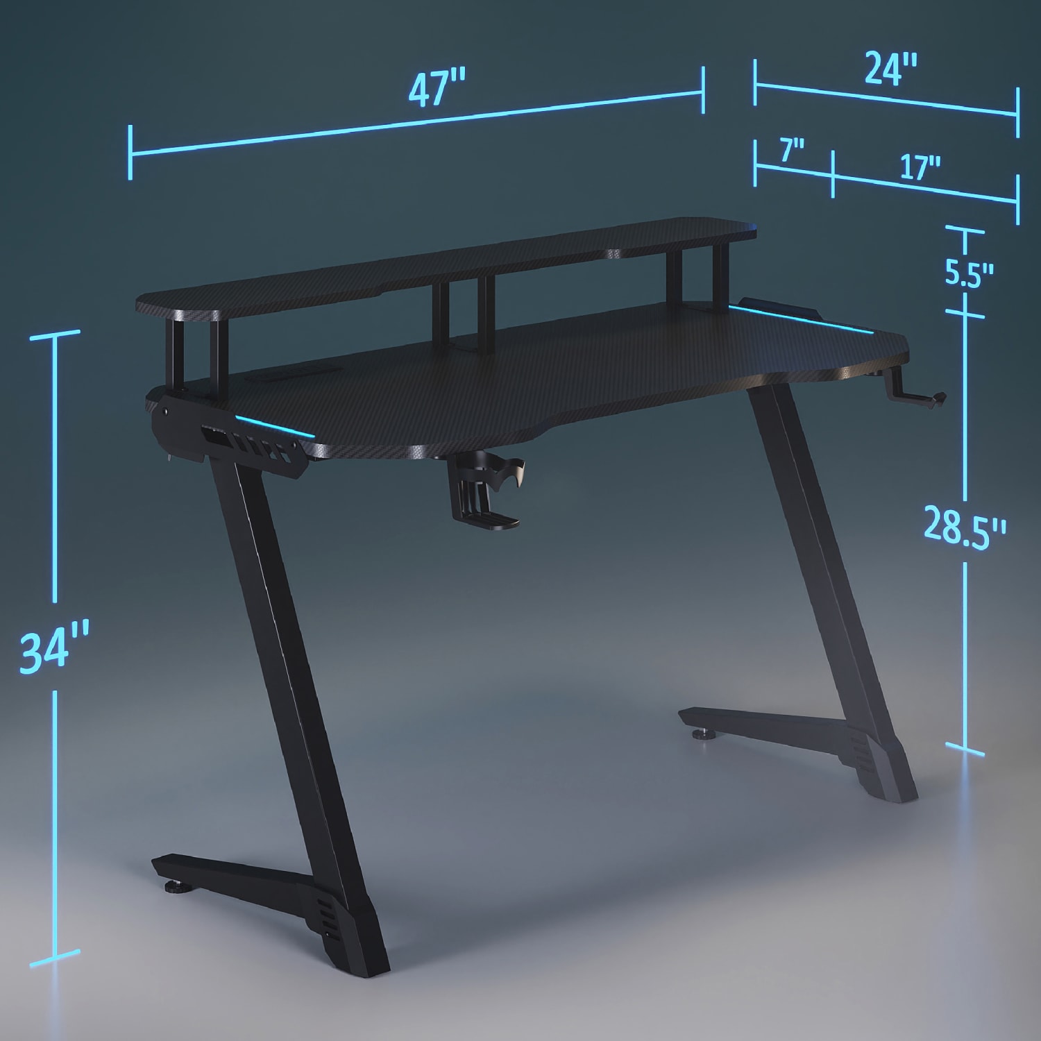 RS Gaming Venno 2.0 RGB Gaming Computer Desk with Hutch & Integrated Power, Black, BIFMA Compliant - Image 3
