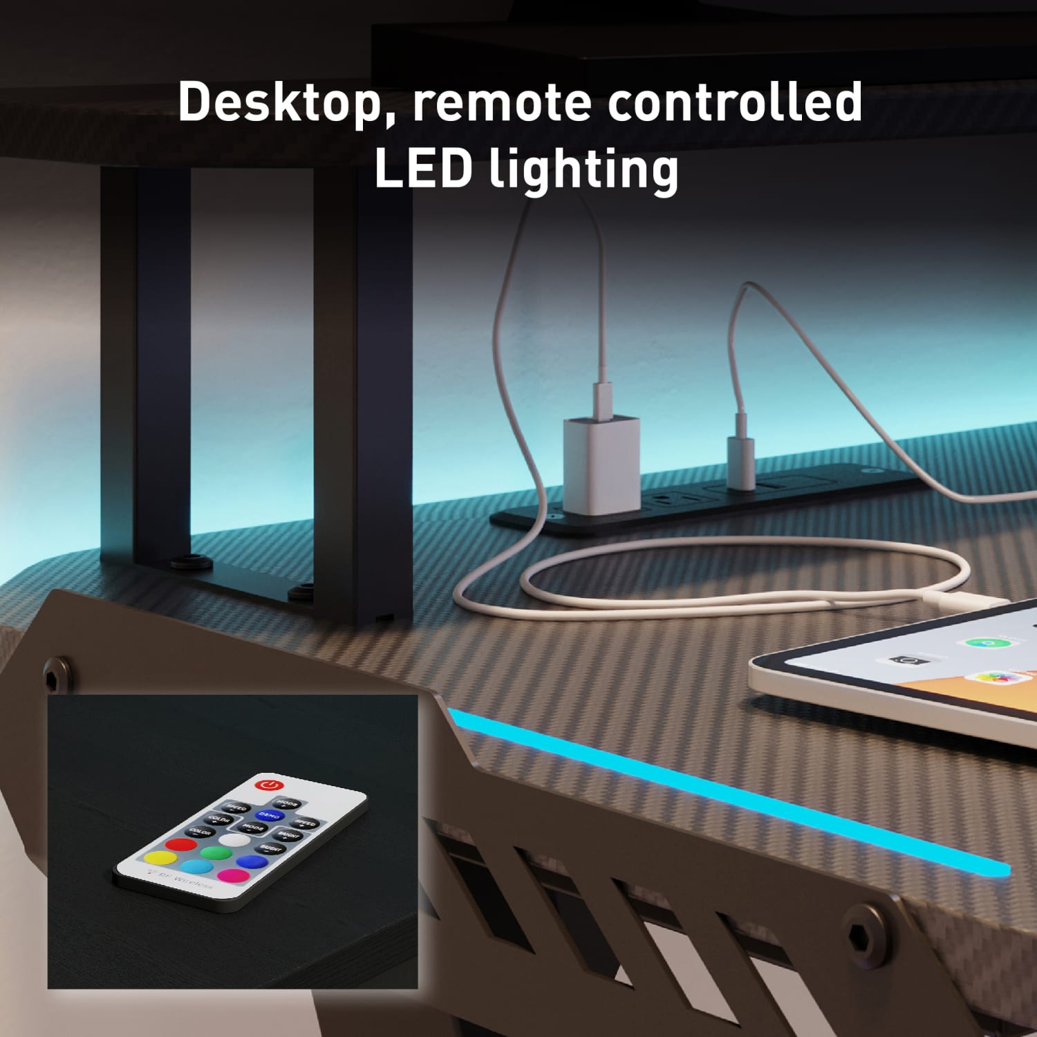 RS Gaming Venno 2.0 RGB Gaming Computer Desk with Hutch & Integrated Power, Black, BIFMA Compliant - Image 5