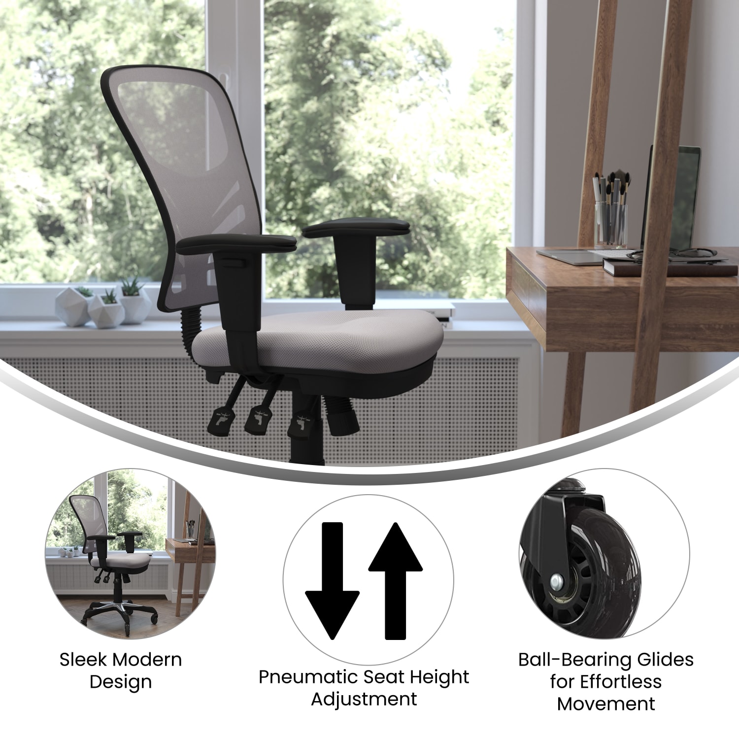 Flash Furniture Nicholas Ergonomic Mesh Mid-Back Multifunction Executive Swivel Office Chair, Gray/Black - Image 5