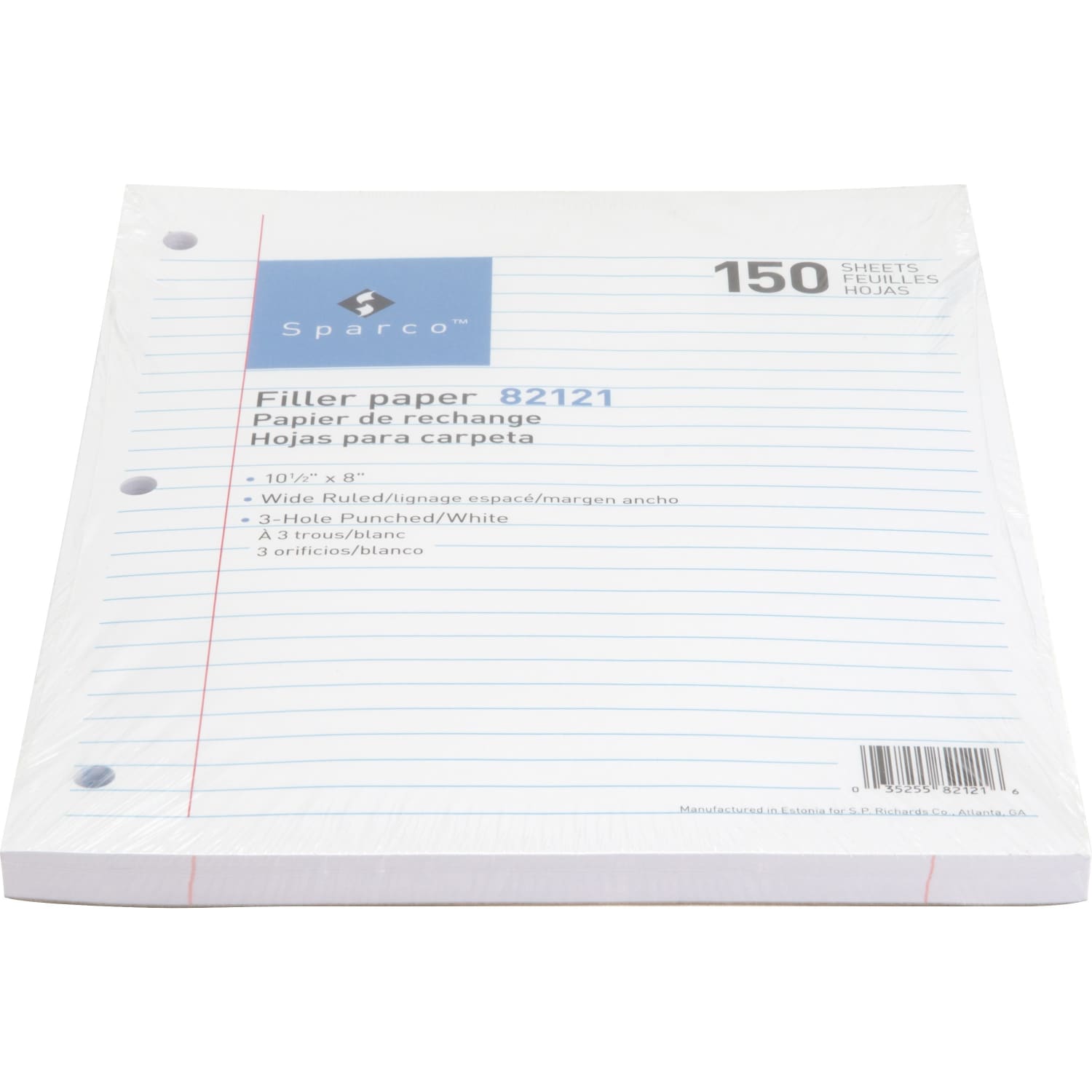 Sparco Standard White 3HP Filler Paper - 150 Sheets - Wide Ruled - Ruled Red Margin - 16 lb Basis Weight - 82121 - Image 5