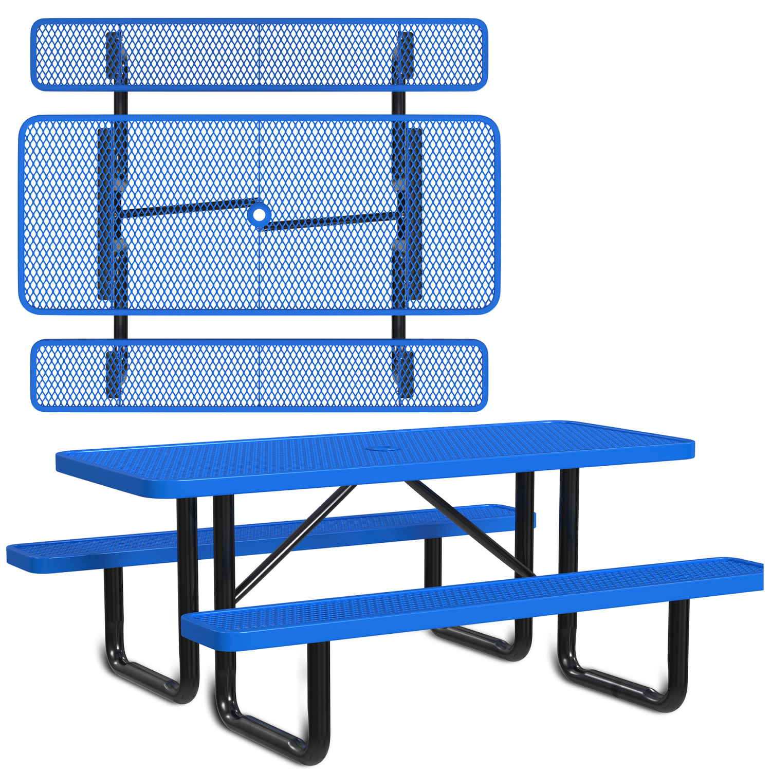 Leisure Craft Rectangle Outdoor Picnic Table, 29-11/16inH x 72inW x 62inD, Black/Blue