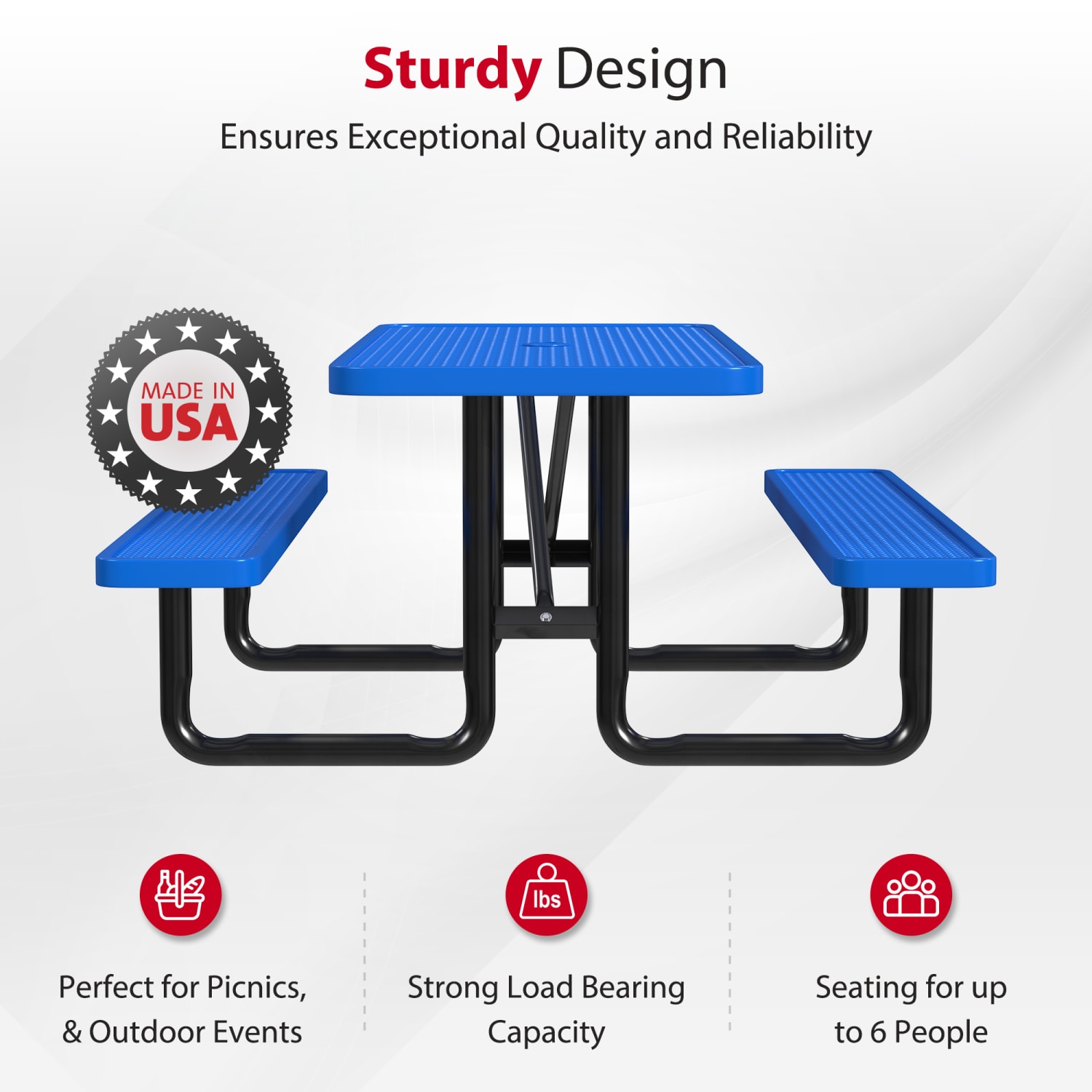 Leisure Craft Rectangle Outdoor Picnic Table, 29-11/16inH x 72inW x 62inD, Black/Blue - Image 3