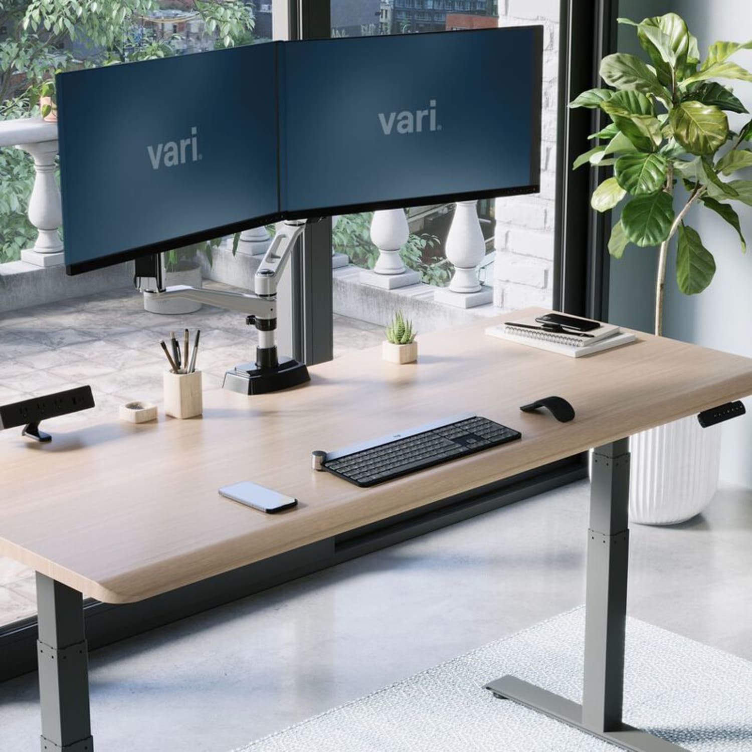 VARI Electric Standing Desk With ComfortEdge, 72inW, Light Wood - Image 6
