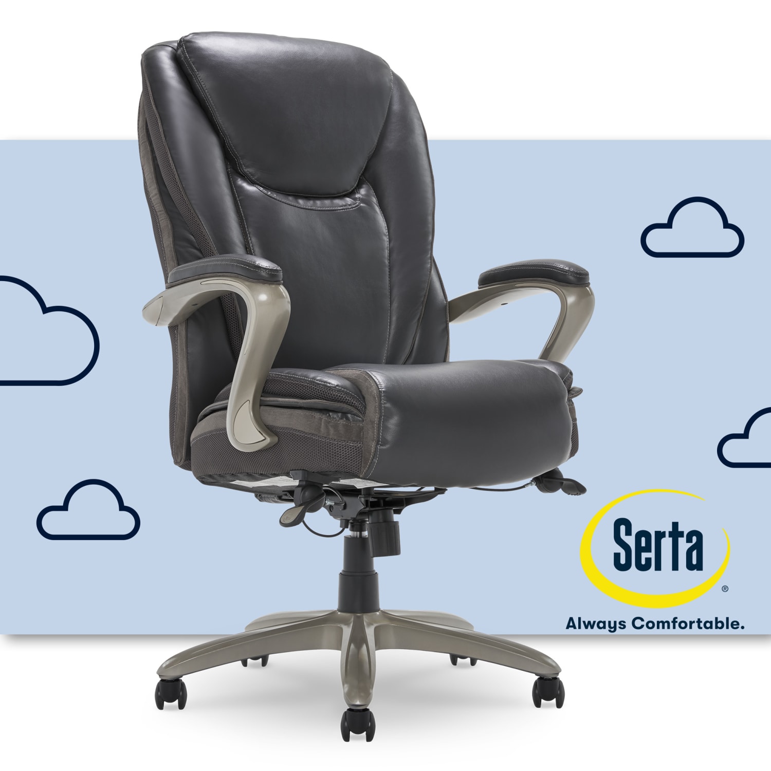 Serta Smart Layers Hensley Big & Tall Ergonomic Bonded Leather High-Back Chair, Dark Gray/Silver - Image 3