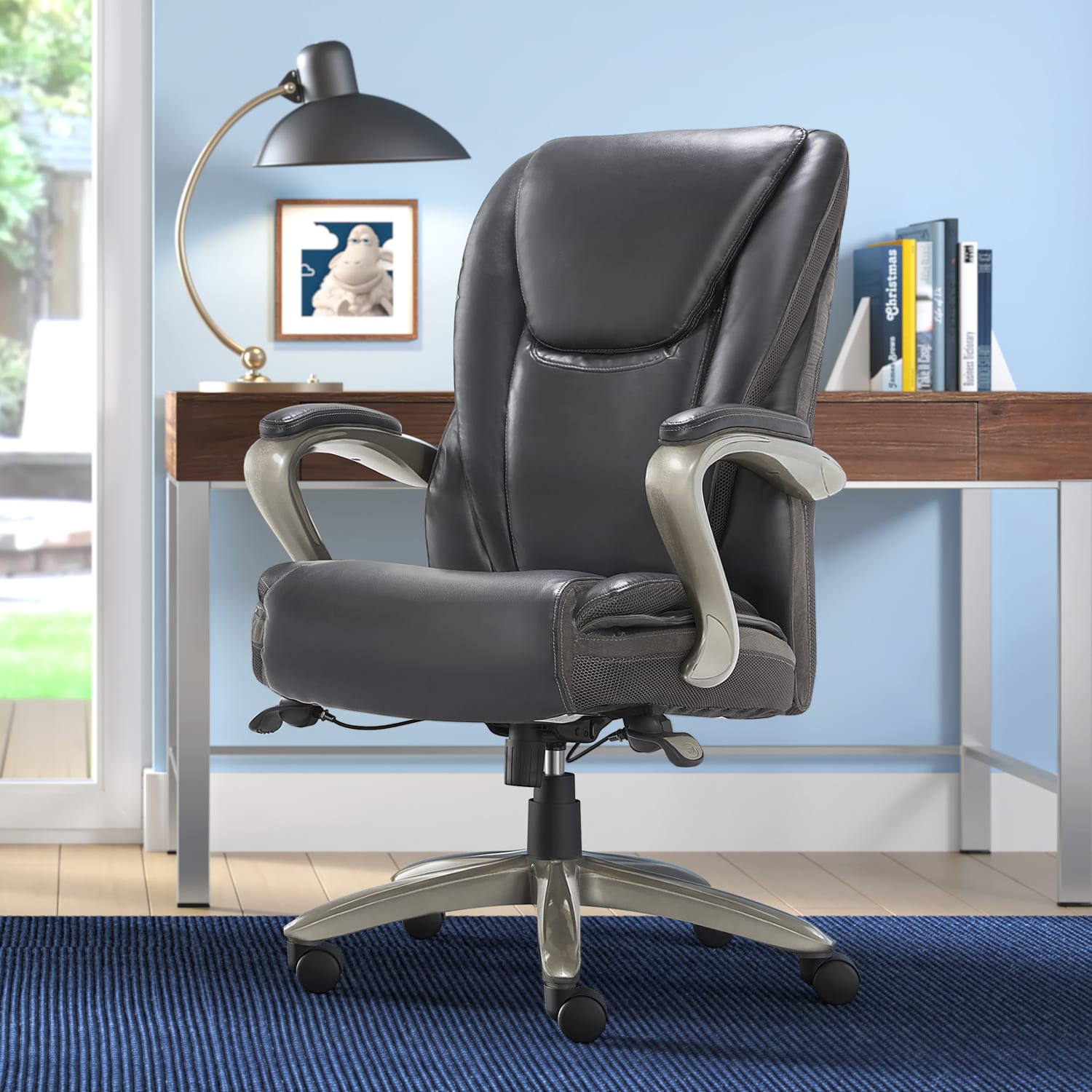 Serta Smart Layers Hensley Big & Tall Ergonomic Bonded Leather High-Back Chair, Dark Gray/Silver - Image 4