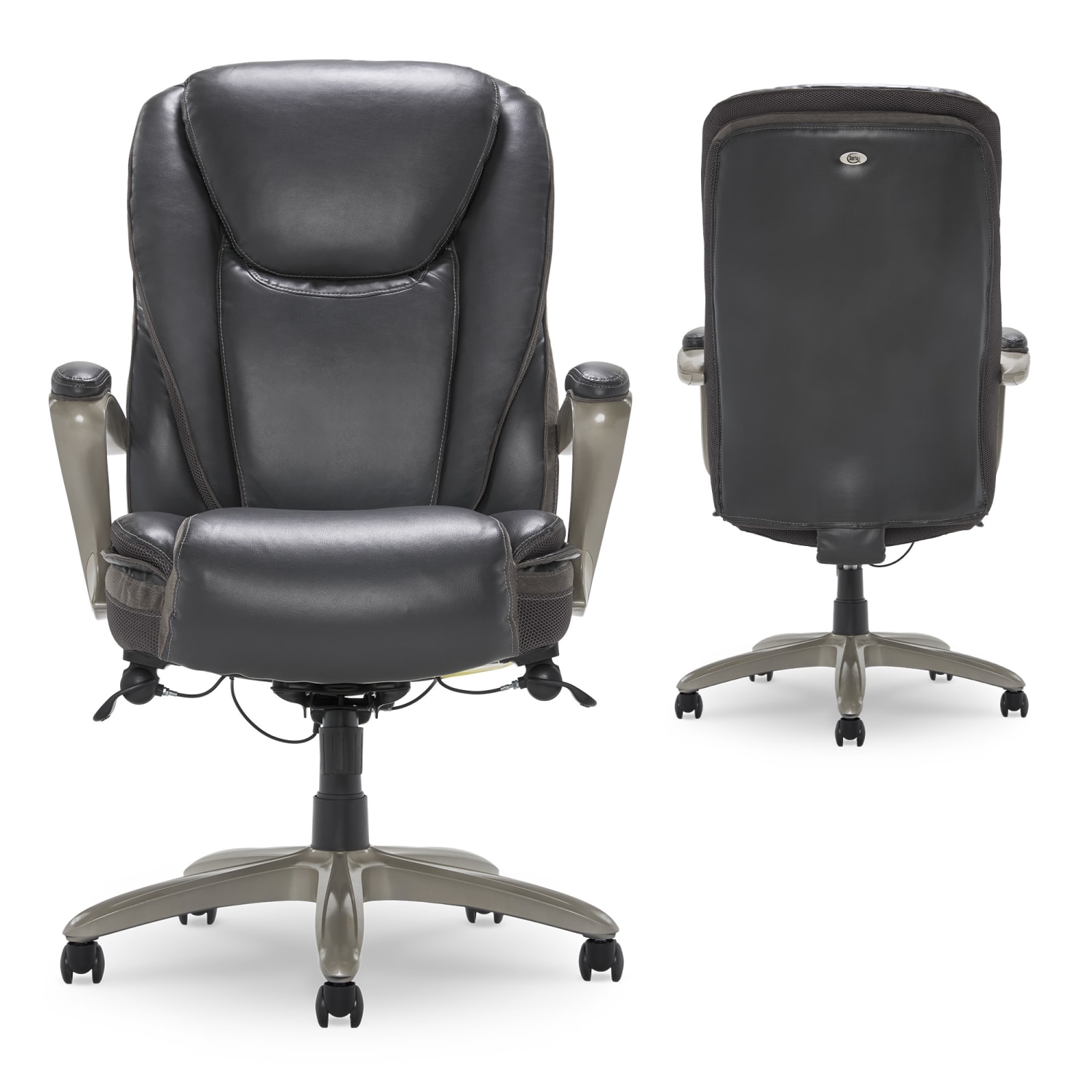 Serta Smart Layers Hensley Big & Tall Ergonomic Bonded Leather High-Back Chair, Dark Gray/Silver - Image 11