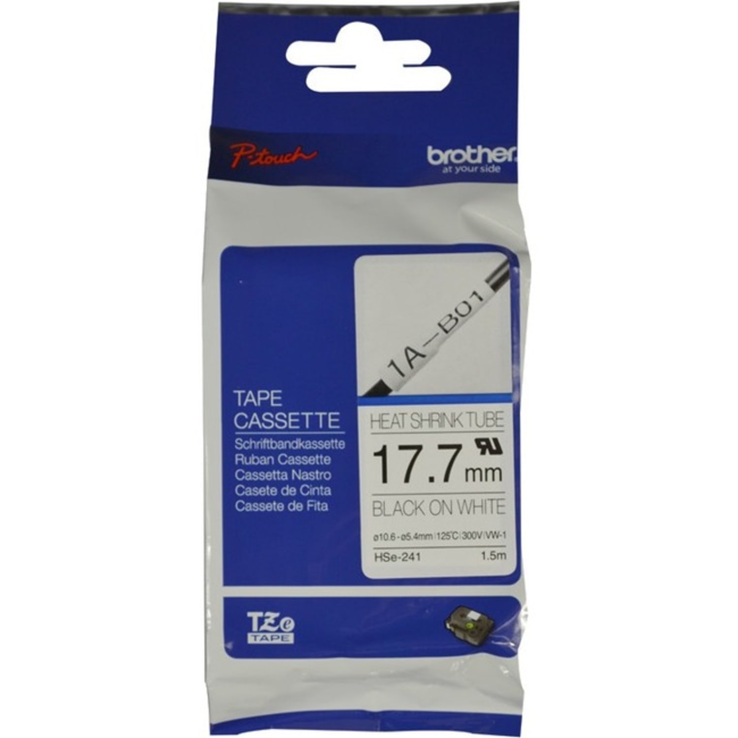 Brother Wire & Cable Thermal Transfer Label HSe Tube Cassette, TG5634, Rectangle, 0.69in x 4.9ft, Black On White