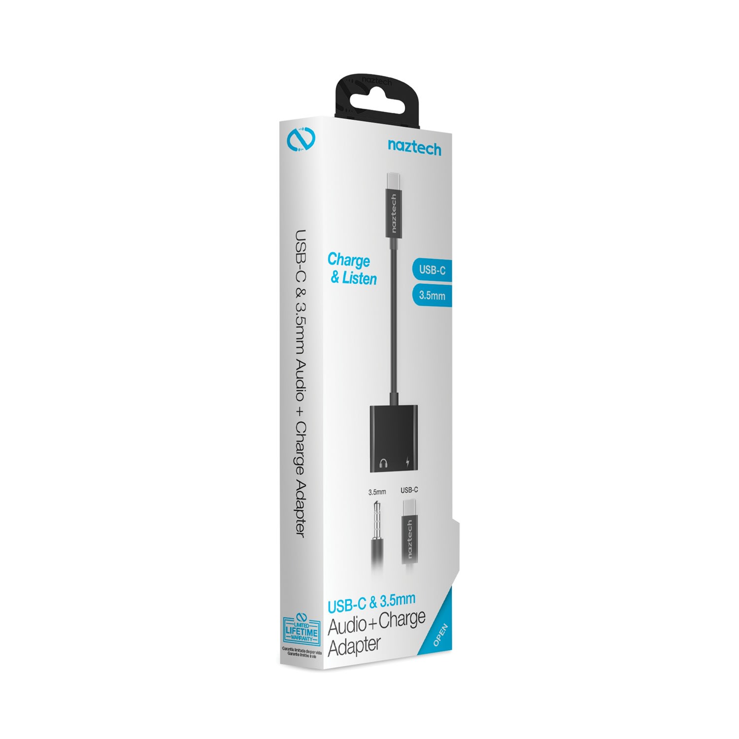 Naztech USB-C to 3.5 mm Audio Plus Charge Adapter, Black, 15163 - Image 3