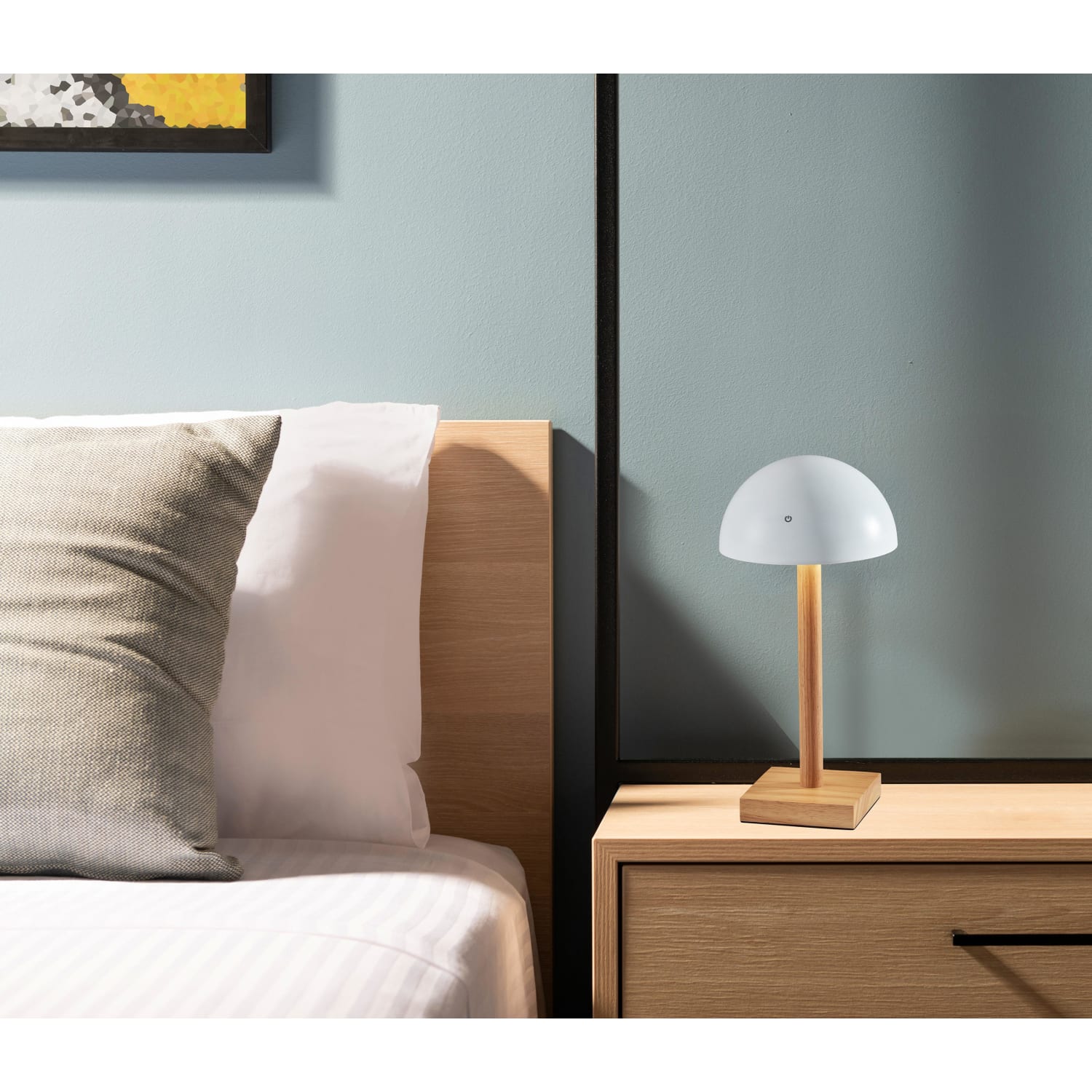 Adesso Nash LED Cordless Table Lamp, White/Natural Wood - Image 3