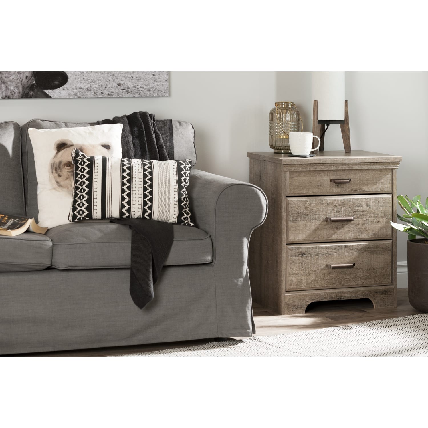 South Shore Versa Nightstand With Charging Station, 27-3/4inH x 23inW x 17-1/2inD, Weathered Oak - Image 4