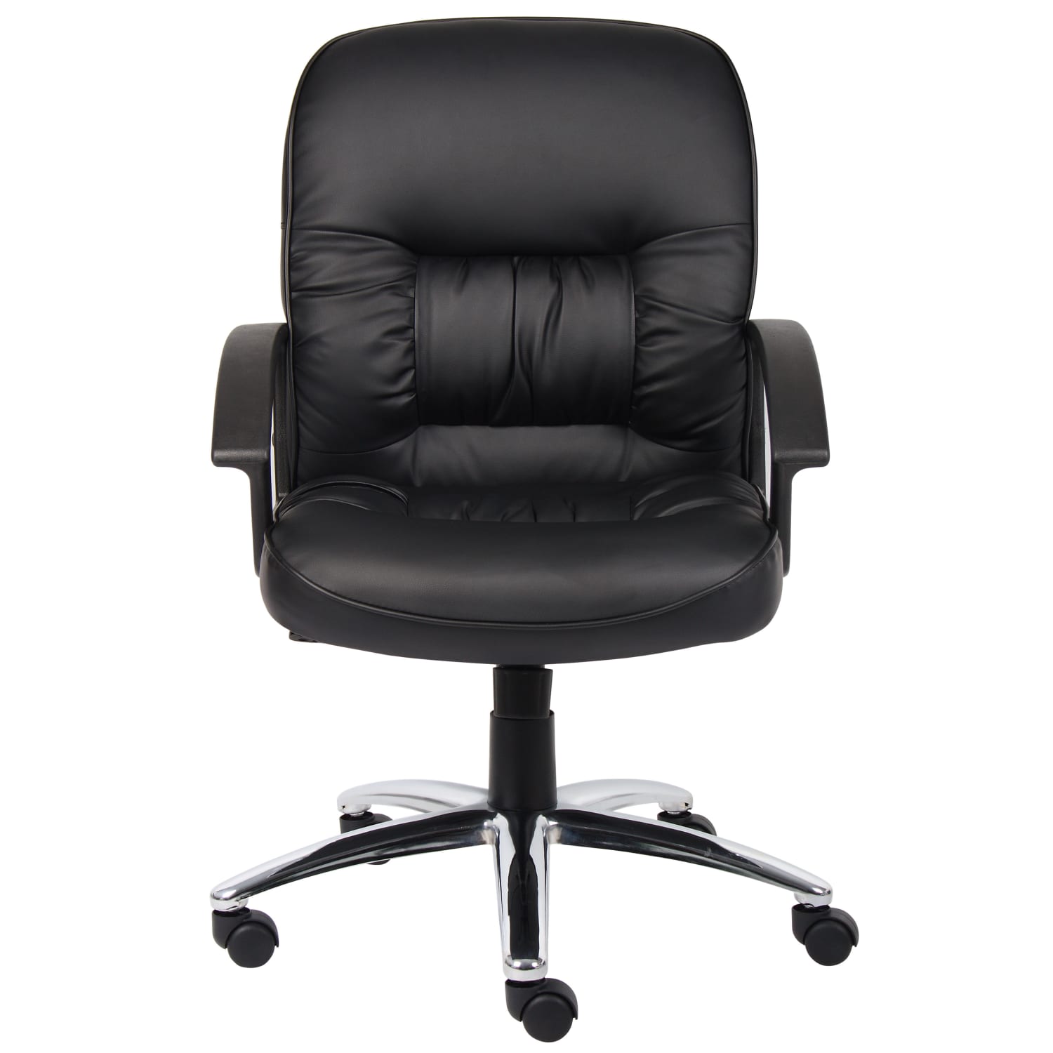 Boss Office Products Overstuffed Ergonomic Vinyl Mid Back Chair Black PopularChairscom